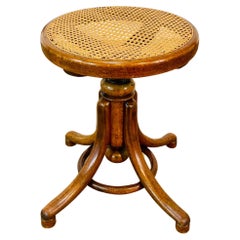 Vintage Bentwood + Cane Swivel Stool by Thonet, 1920s
