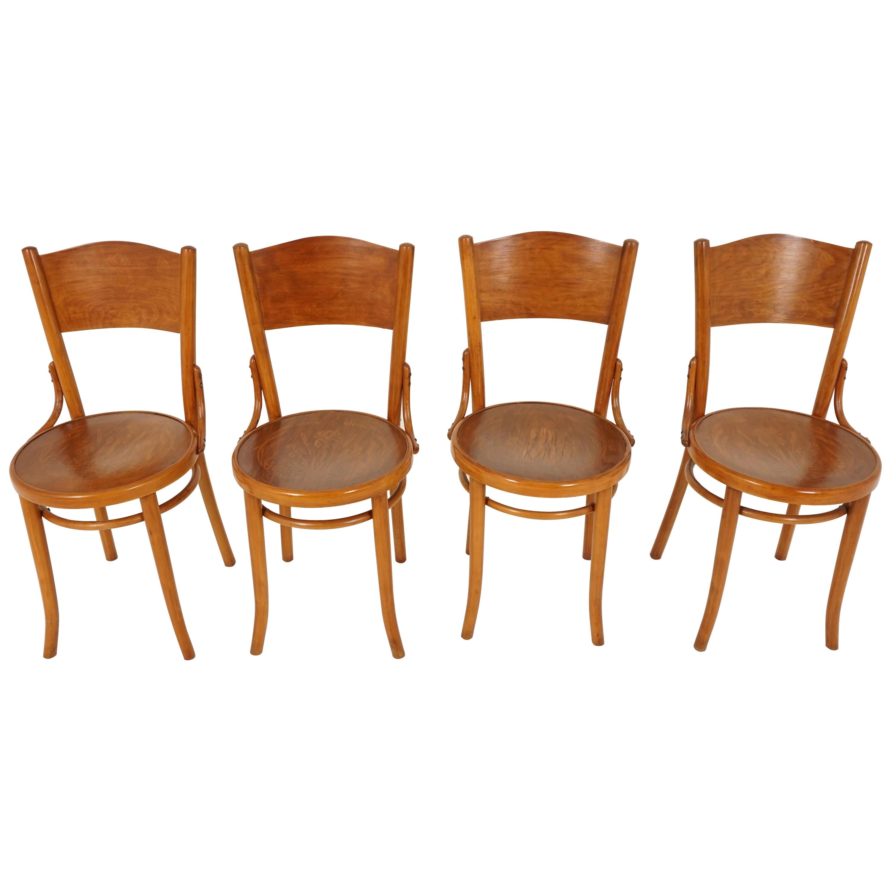 Vintage Bentwood Chairs, Set of 4, "Thonet" Chairs, Czechoslovakia 1930, B2023