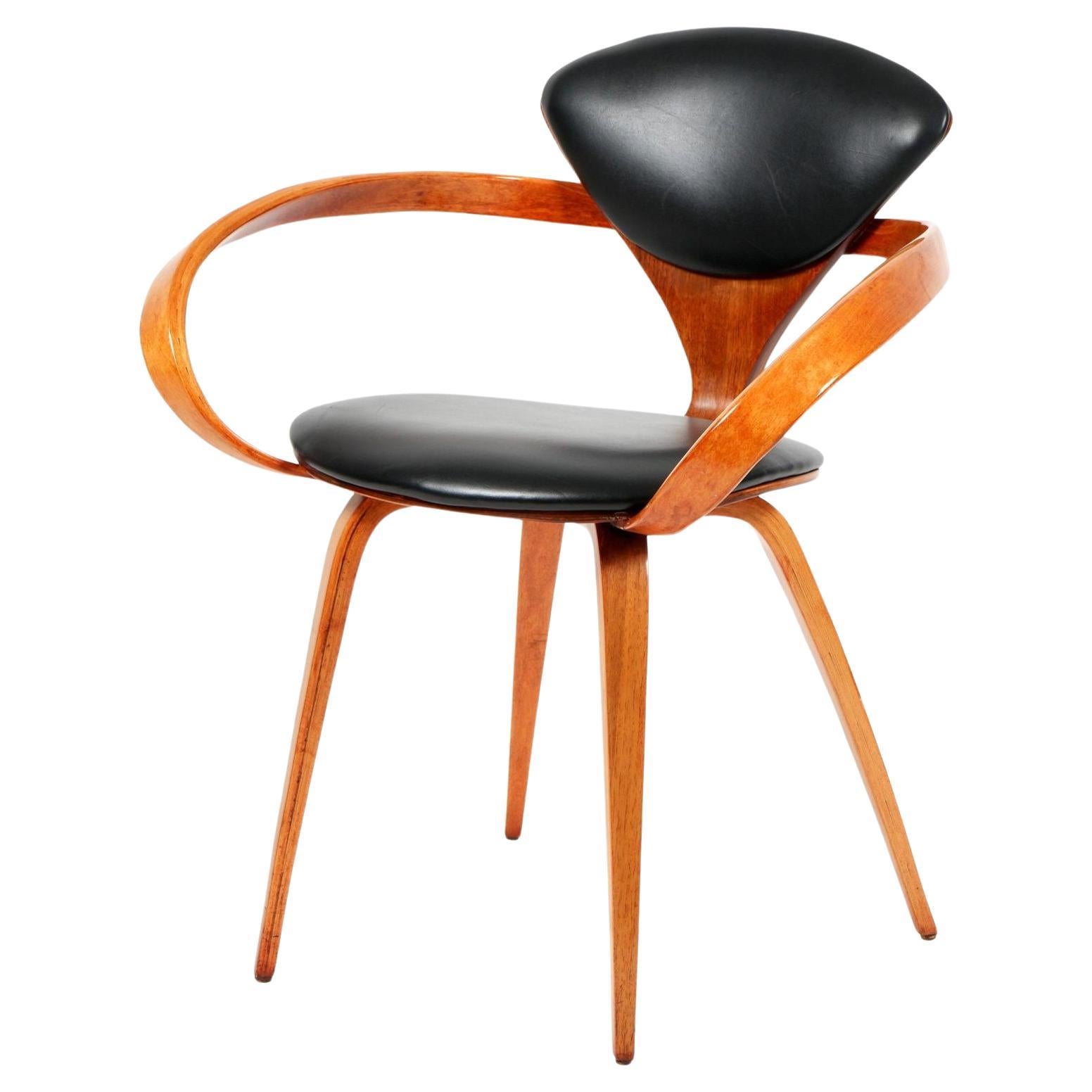 Vintage-Stuhl „Pretzel“ aus Bugholz und Leder von Norman Cherner im Angebot