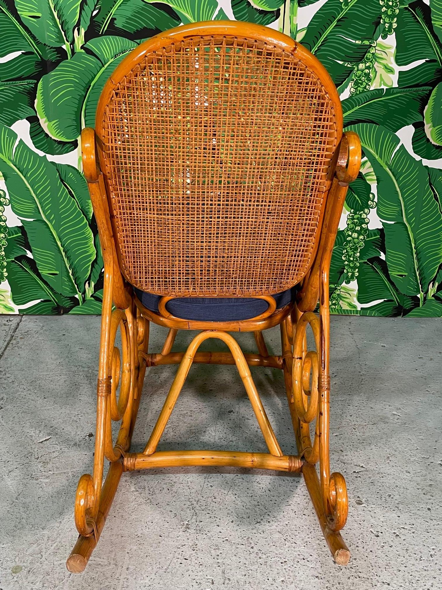 Organic Modern Vintage Bentwood Rattan and Cane Rocking Chair in the Manner of Thonet
