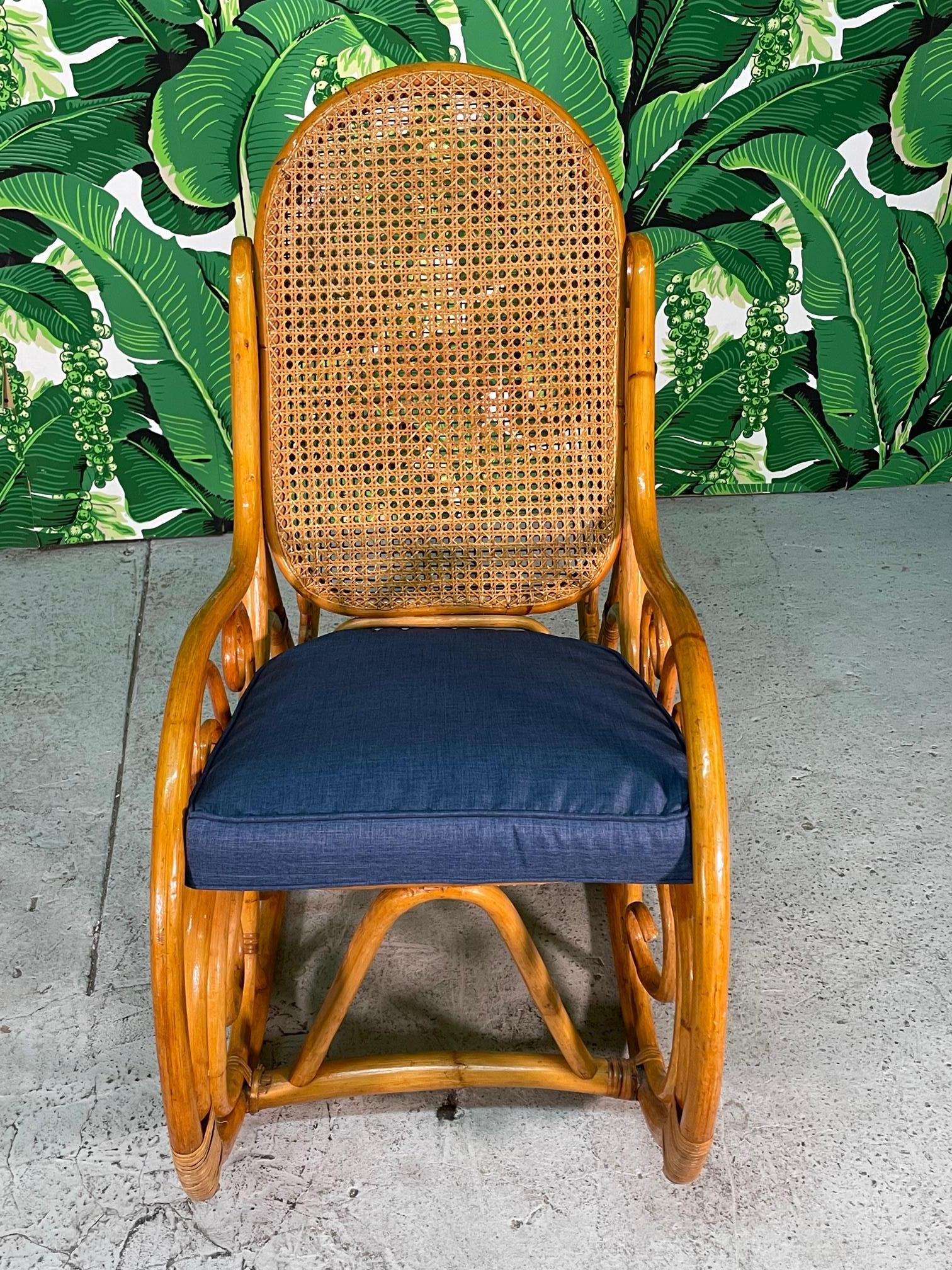 Vintage Bentwood Rattan and Cane Rocking Chair in the Manner of Thonet In Good Condition In Jacksonville, FL