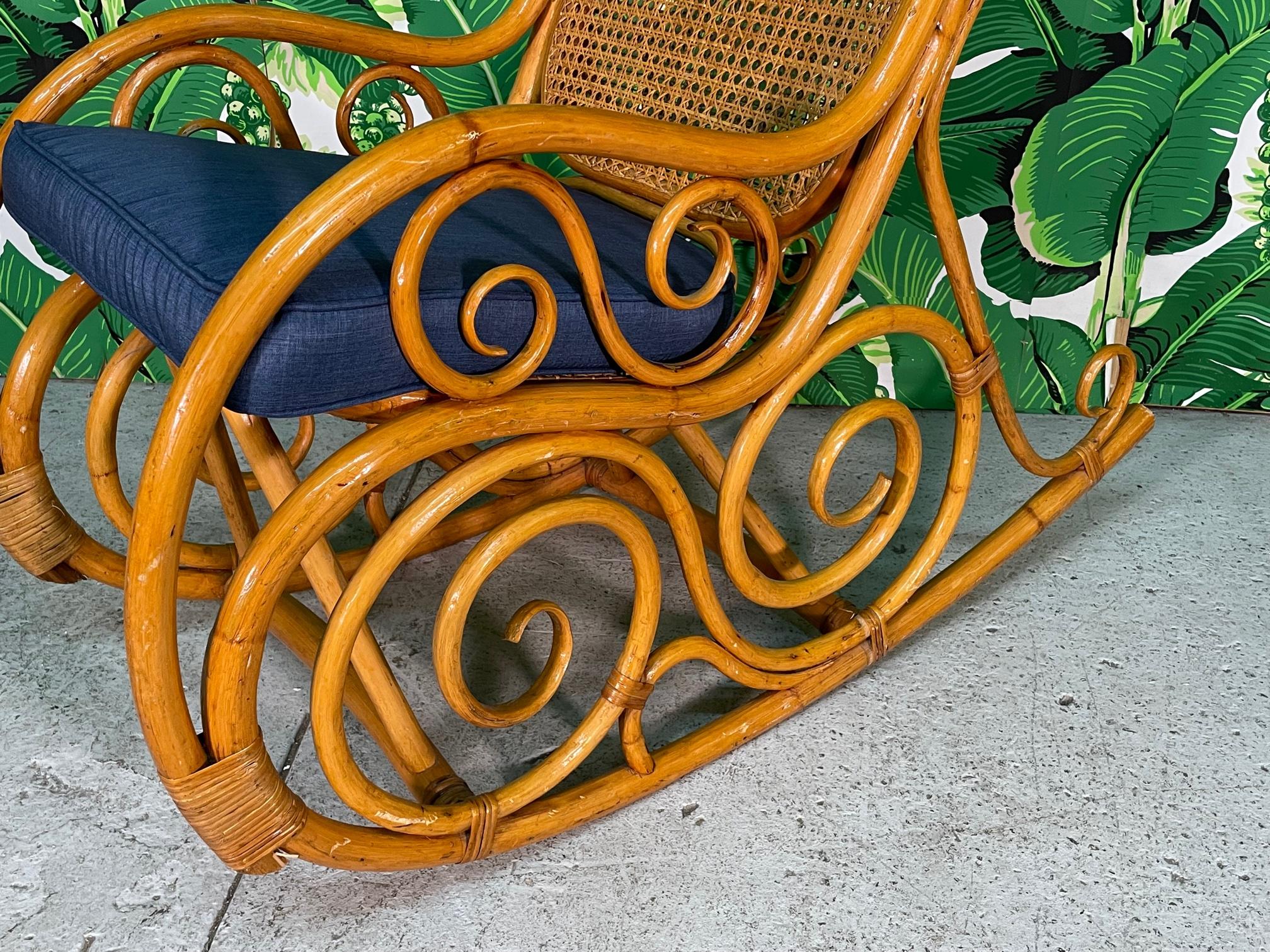 Mid-20th Century Vintage Bentwood Rattan and Cane Rocking Chair in the Manner of Thonet