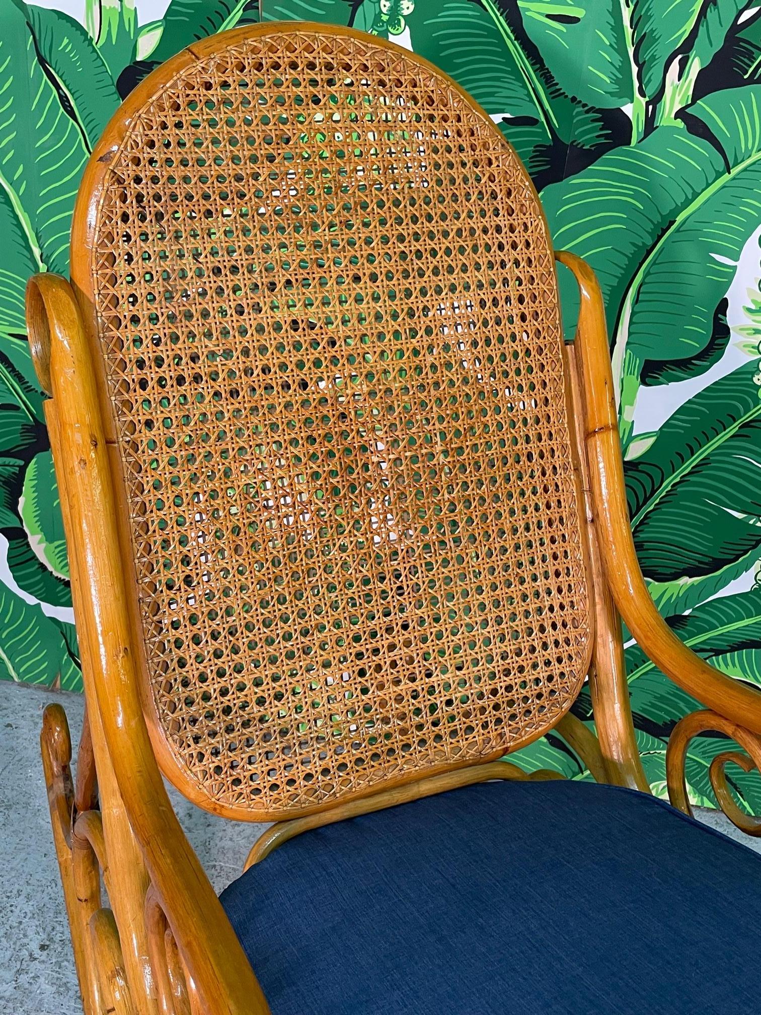 Vintage Bentwood Rattan and Cane Rocking Chair in the Manner of Thonet 1