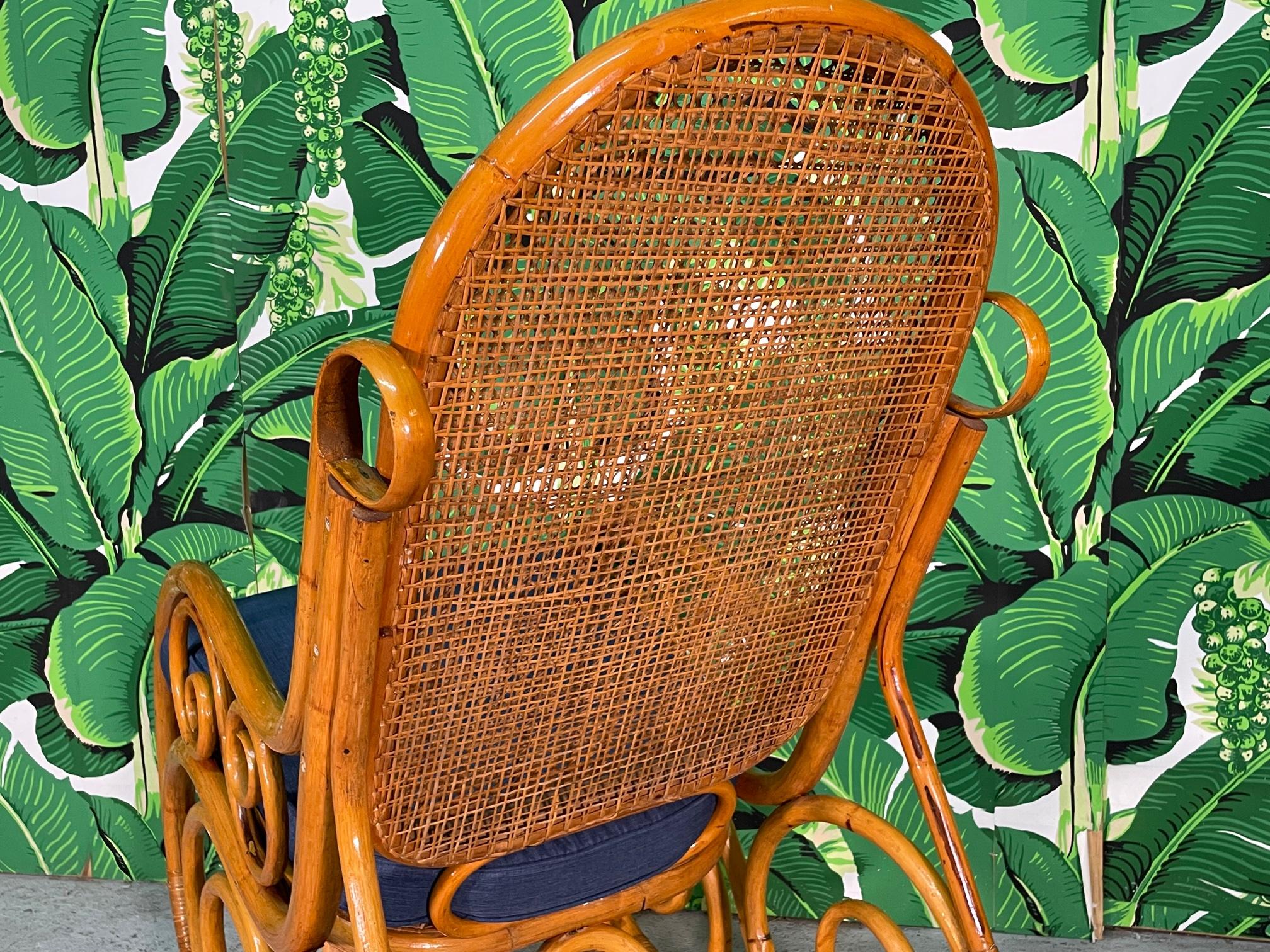 Vintage Bentwood Rattan and Cane Rocking Chair in the Manner of Thonet 2