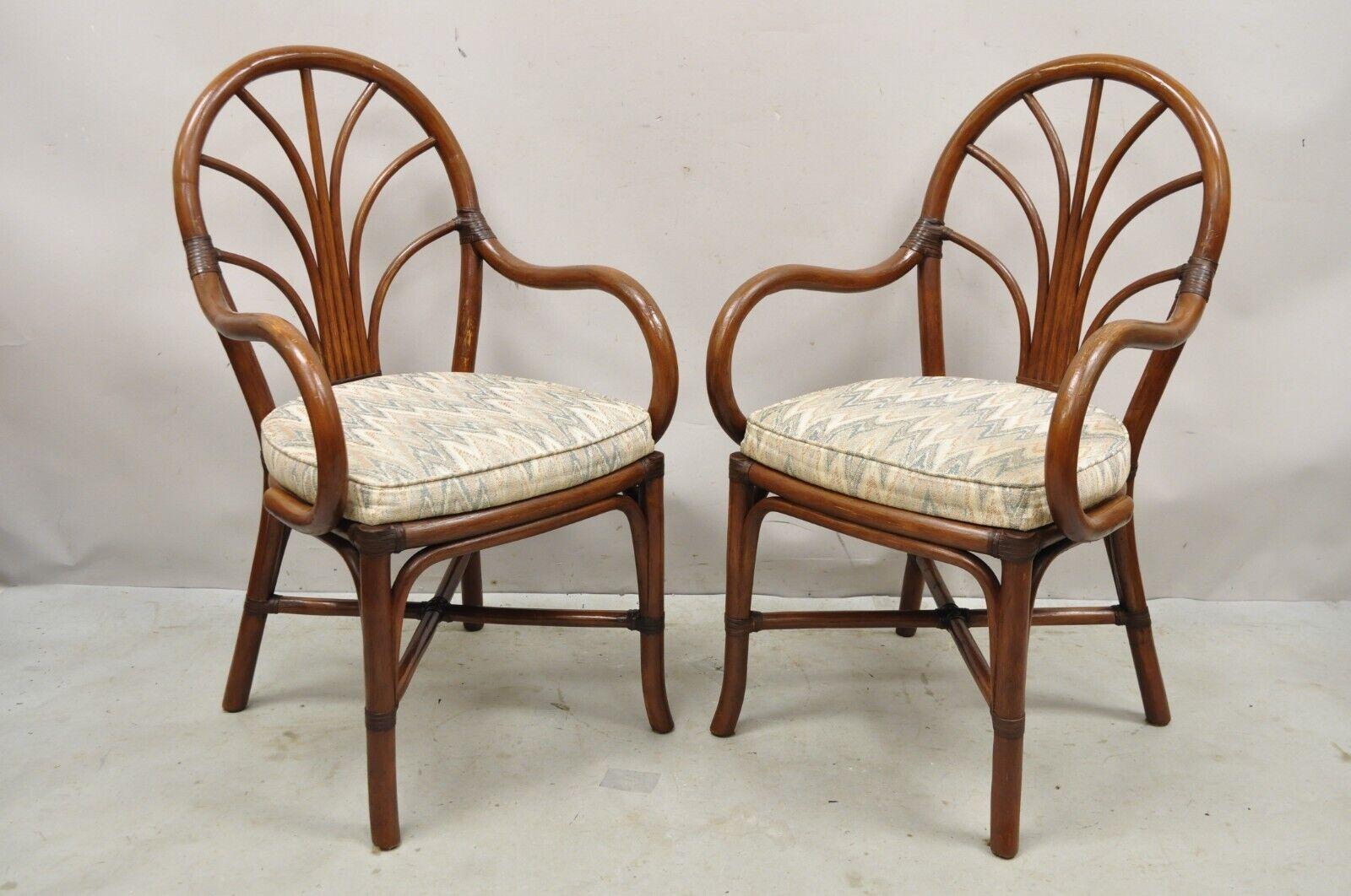 Vintage Bentwood Rattan Hollywood Regency Fan Back Dining Chairs - Set of 4 For Sale 5