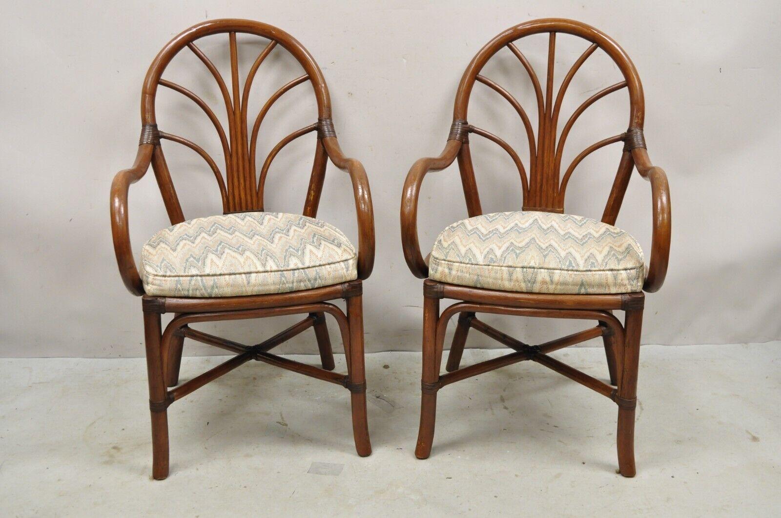 Vintage Bentwood Rattan Hollywood Regency Fan Back Dining Chairs - Set of 4 For Sale 6