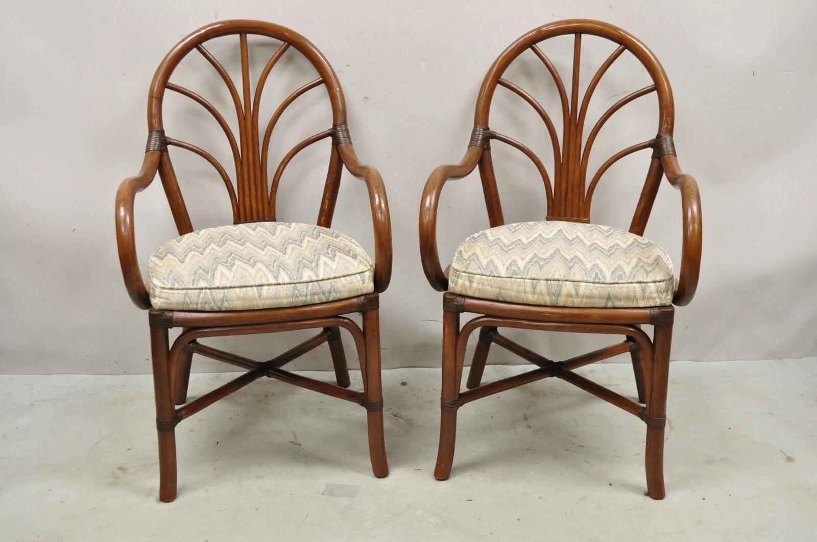 Vintage Bentwood Rattan Hollywood Regency Fan Back Dining Chairs - Set of 4 in vendita 6