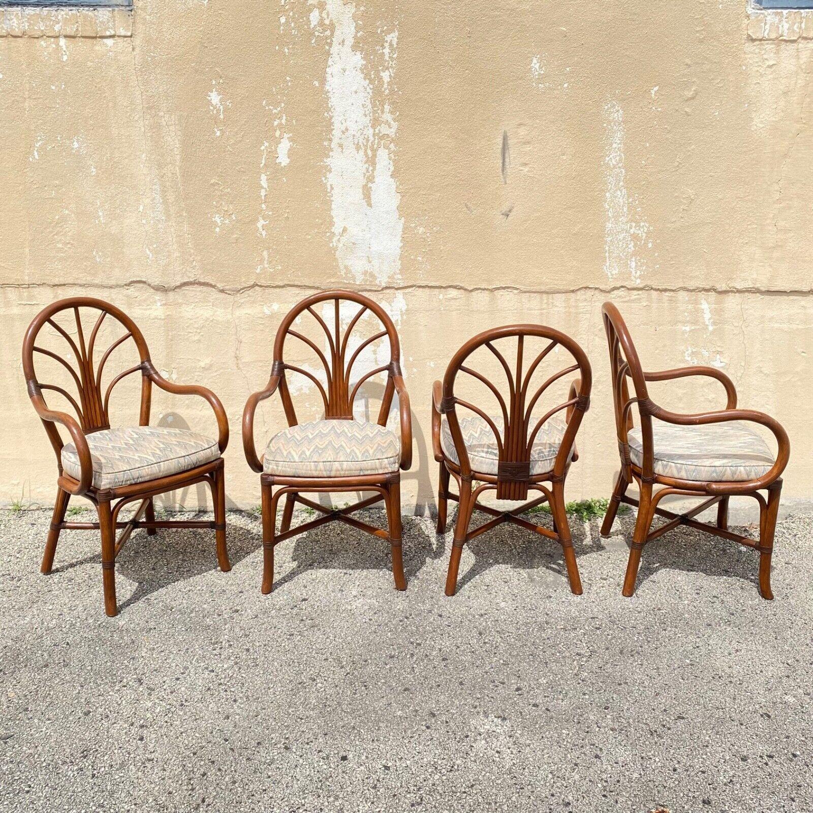Vintage Bentwood Rattan Hollywood Regency Fan Back Dining Chairs - Set of 4 For Sale 7