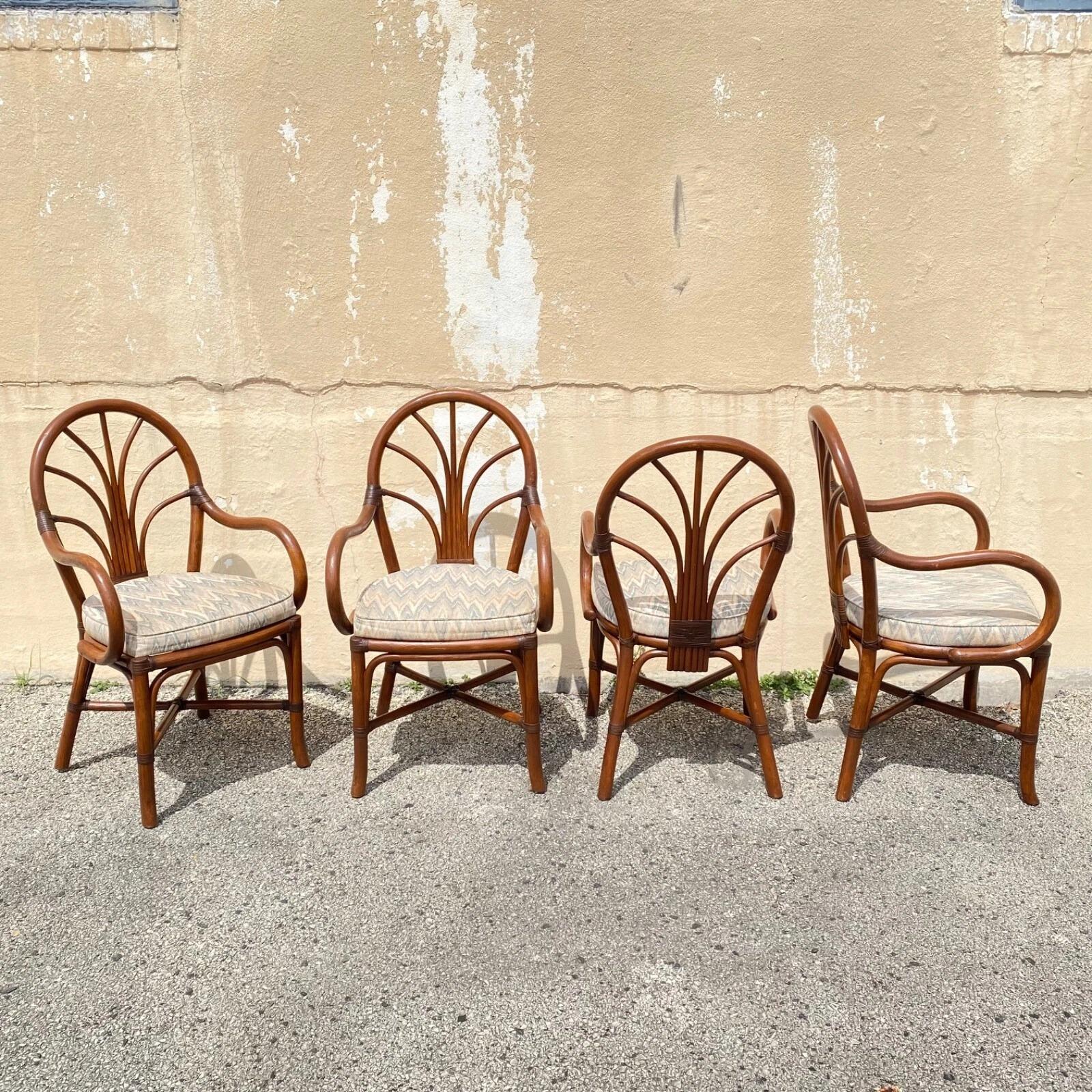 Vintage Bentwood Rattan Hollywood Regency Fan Back Dining Chairs - Set of 4 in vendita 7