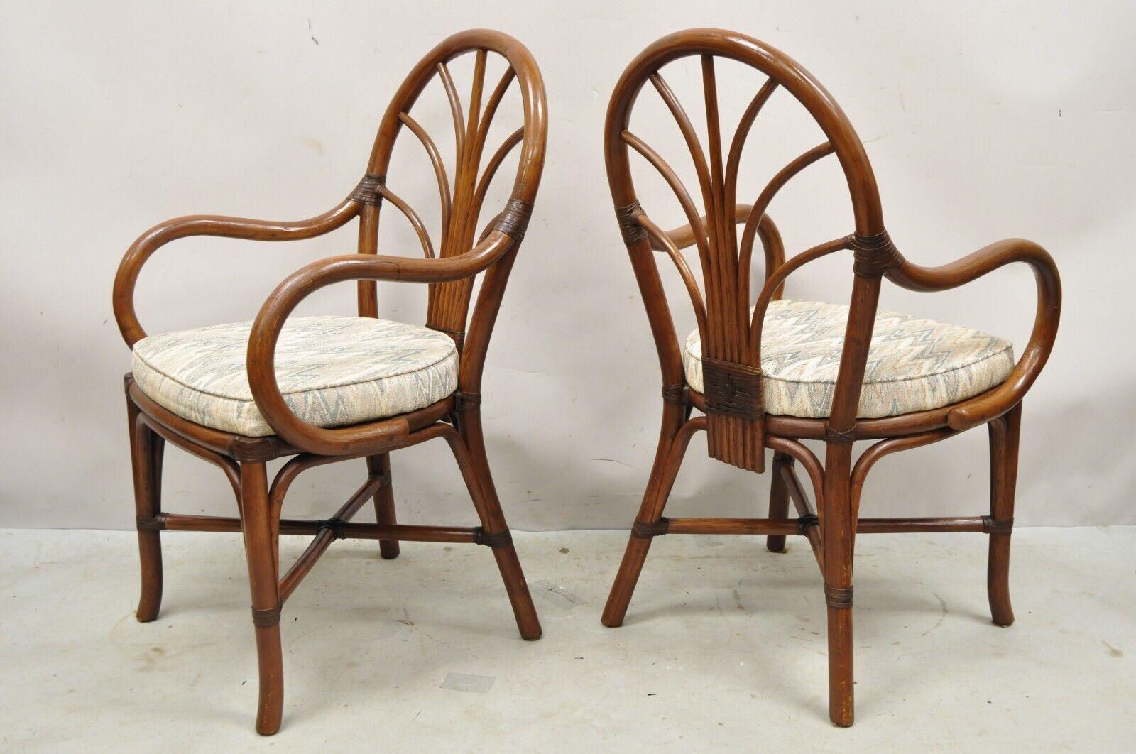 Vintage Bentwood Rattan Hollywood Regency Fan Back Dining Chairs - Set of 4. Circa Late 20th Century. Measurements: 36