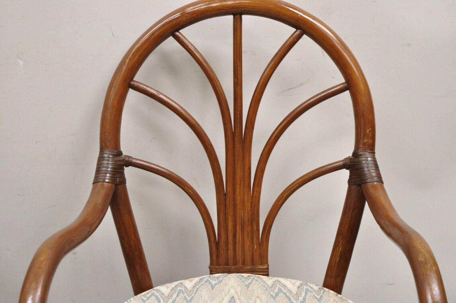 20th Century Vintage Bentwood Rattan Hollywood Regency Fan Back Dining Chairs - Set of 4 For Sale