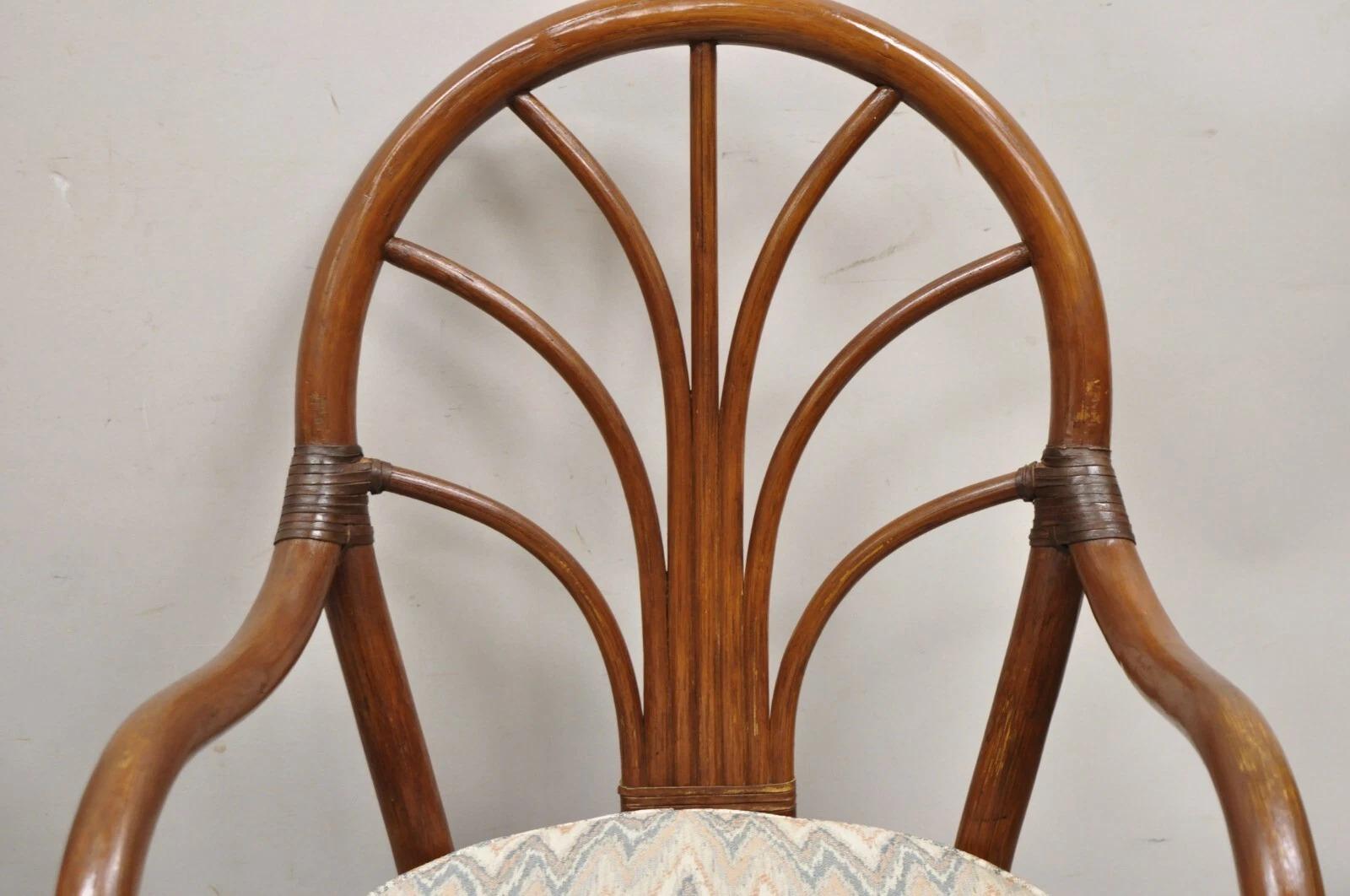 XX secolo Vintage Bentwood Rattan Hollywood Regency Fan Back Dining Chairs - Set of 4 in vendita