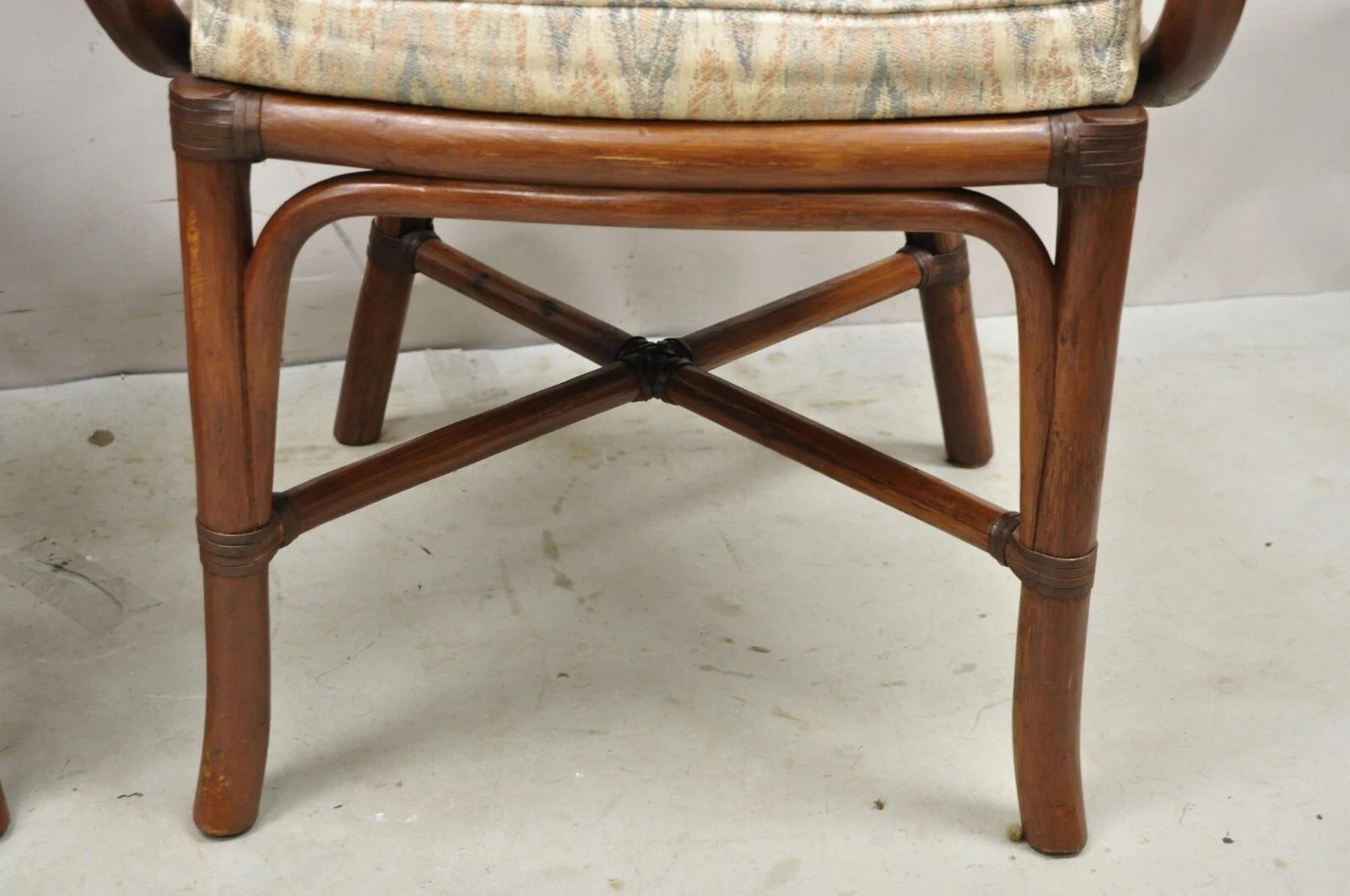 Legno Vintage Bentwood Rattan Hollywood Regency Fan Back Dining Chairs - Set of 4 in vendita