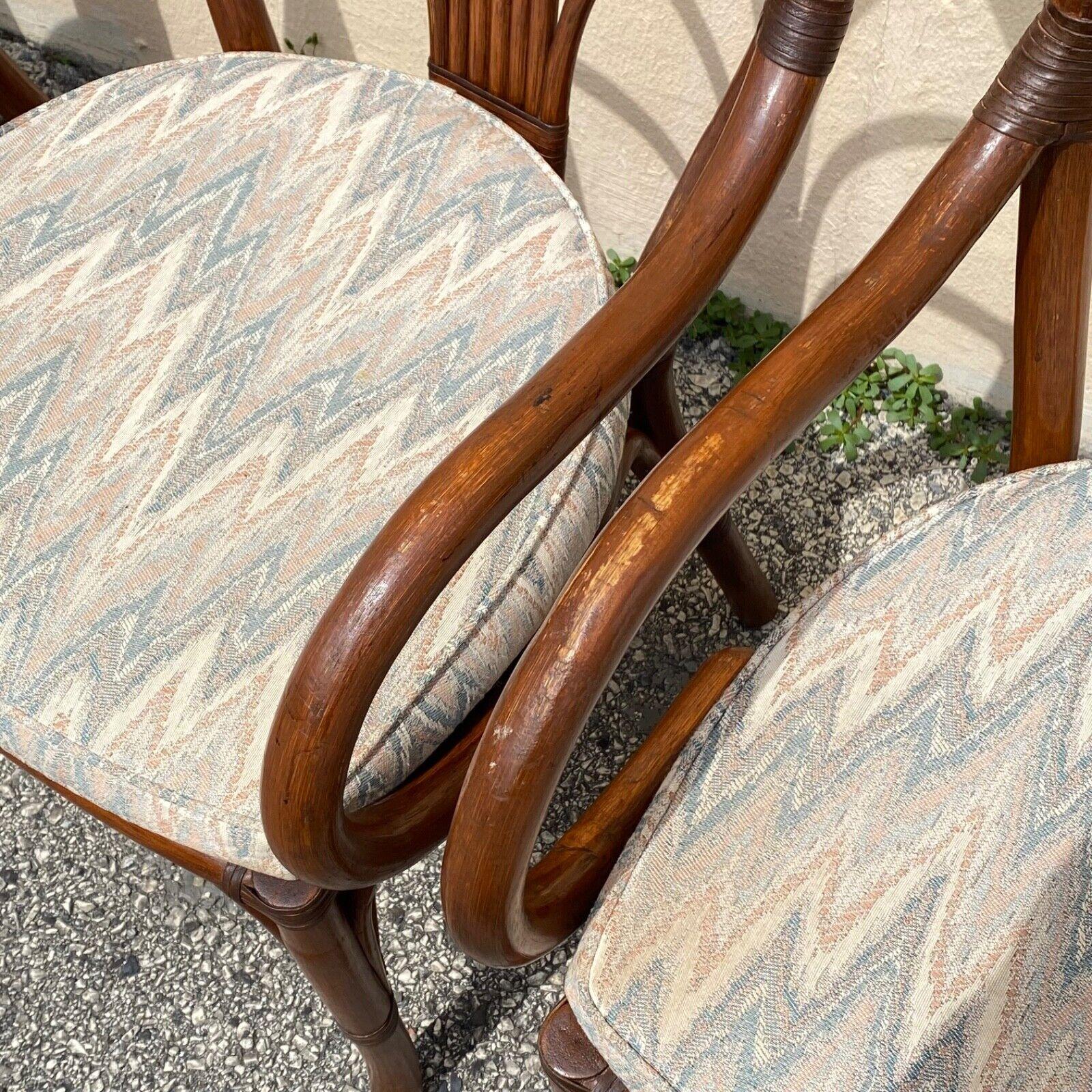 Vintage Bentwood Rattan Hollywood Regency Fan Back Dining Chairs - Set of 4 For Sale 1