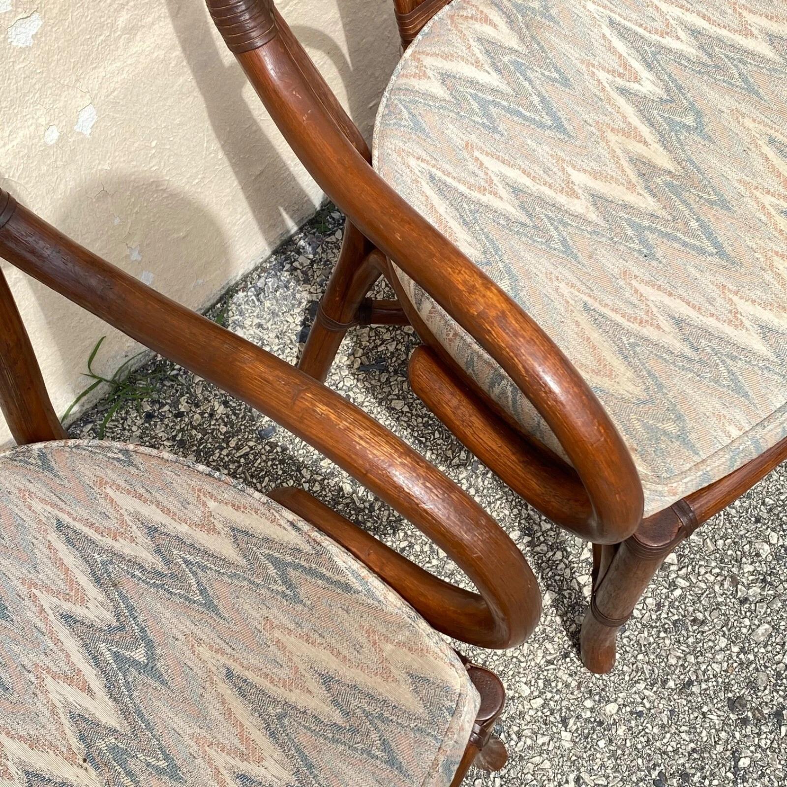 Vintage Bentwood Rattan Hollywood Regency Fan Back Dining Chairs - Set of 4 in vendita 2