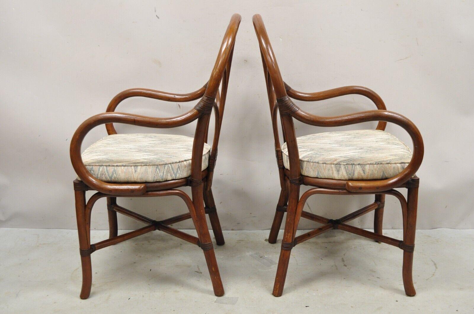 Vintage Bentwood Rattan Hollywood Regency Fan Back Dining Chairs - Set of 4 For Sale 4