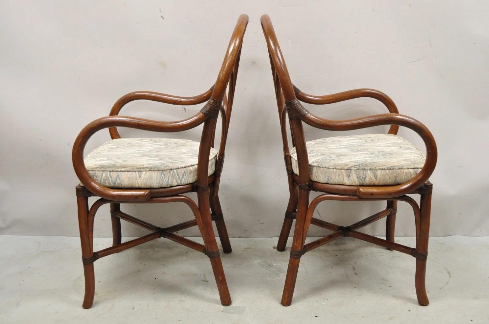 Vintage Bentwood Rattan Hollywood Regency Fan Back Dining Chairs - Set of 4 in vendita 4