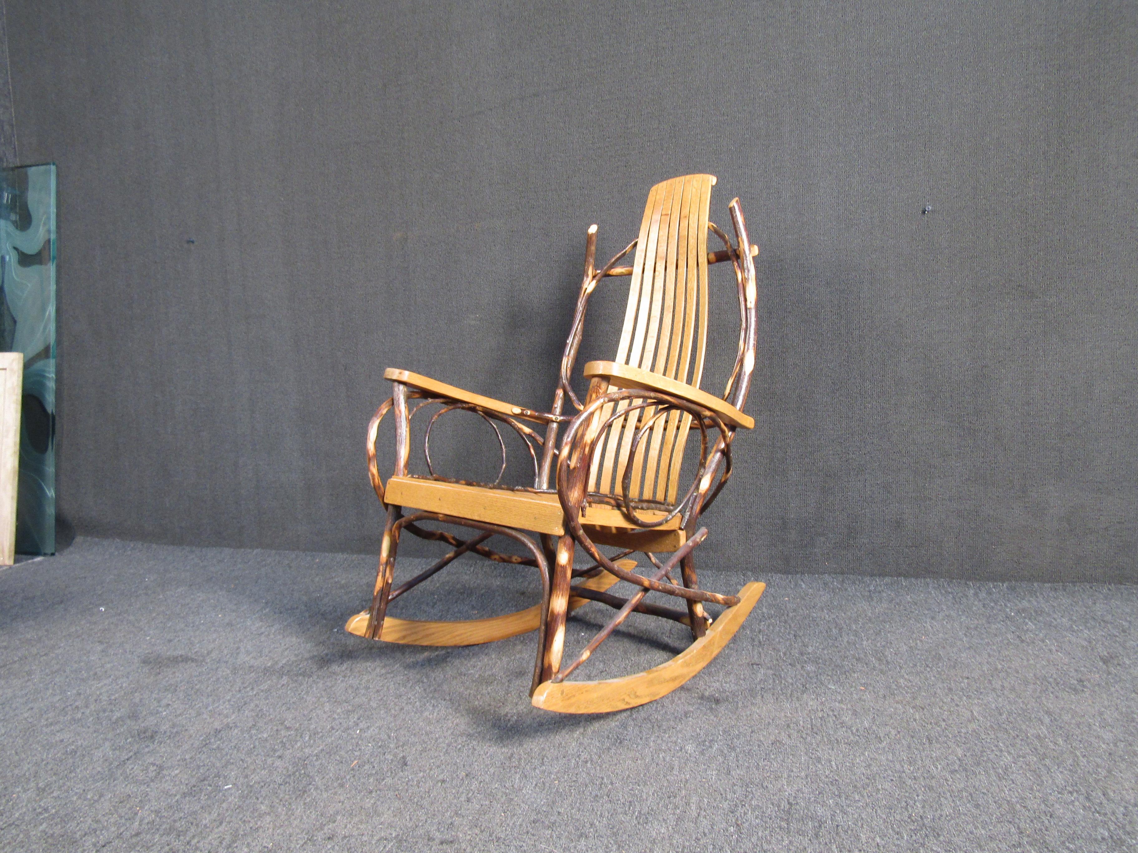 Vintage Bentwood Rocking chair. This unique chair is a perfect conversation piece for any living room or lounge space.

Please confirm the item location (NY or NJ).