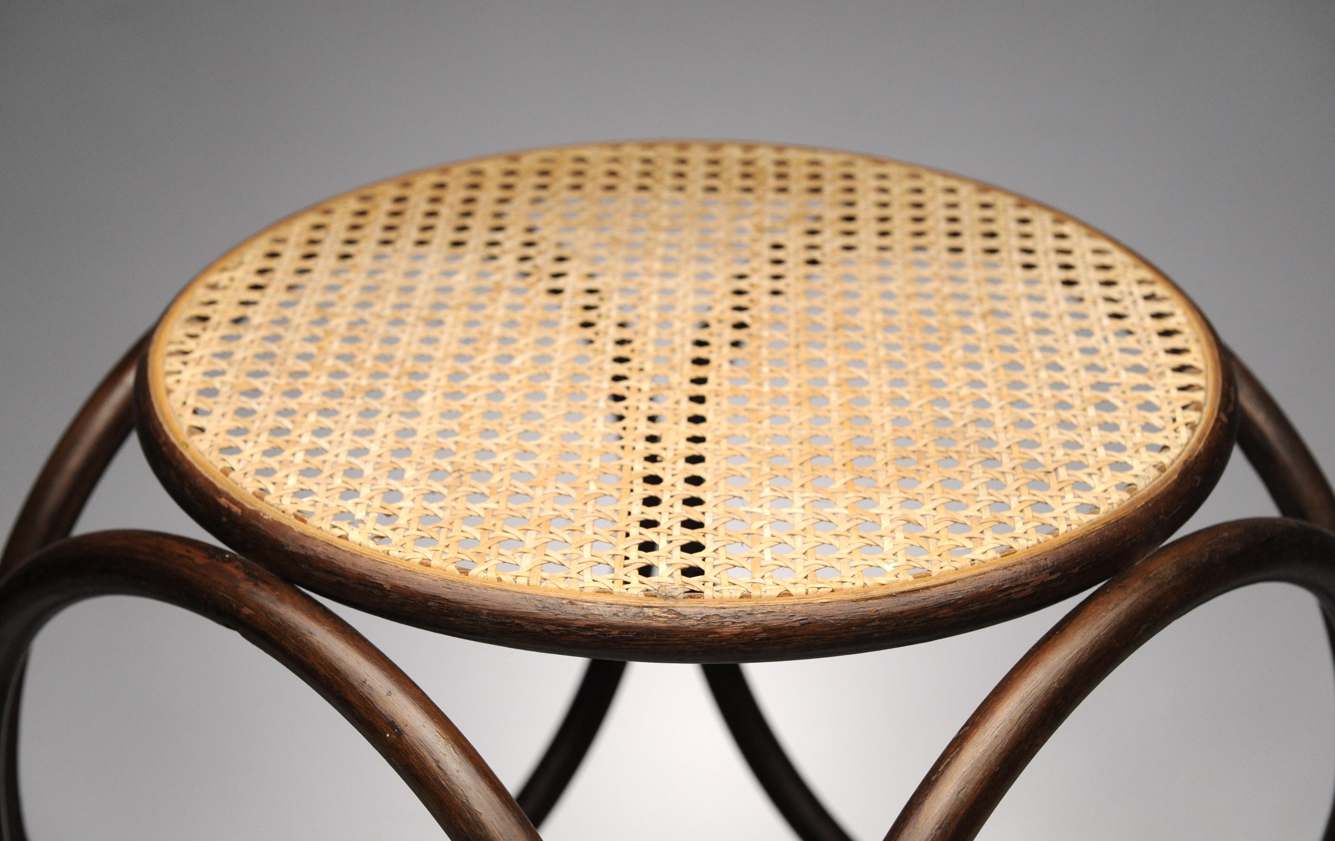 Cane Vintage Bentwood Stool by Thonet