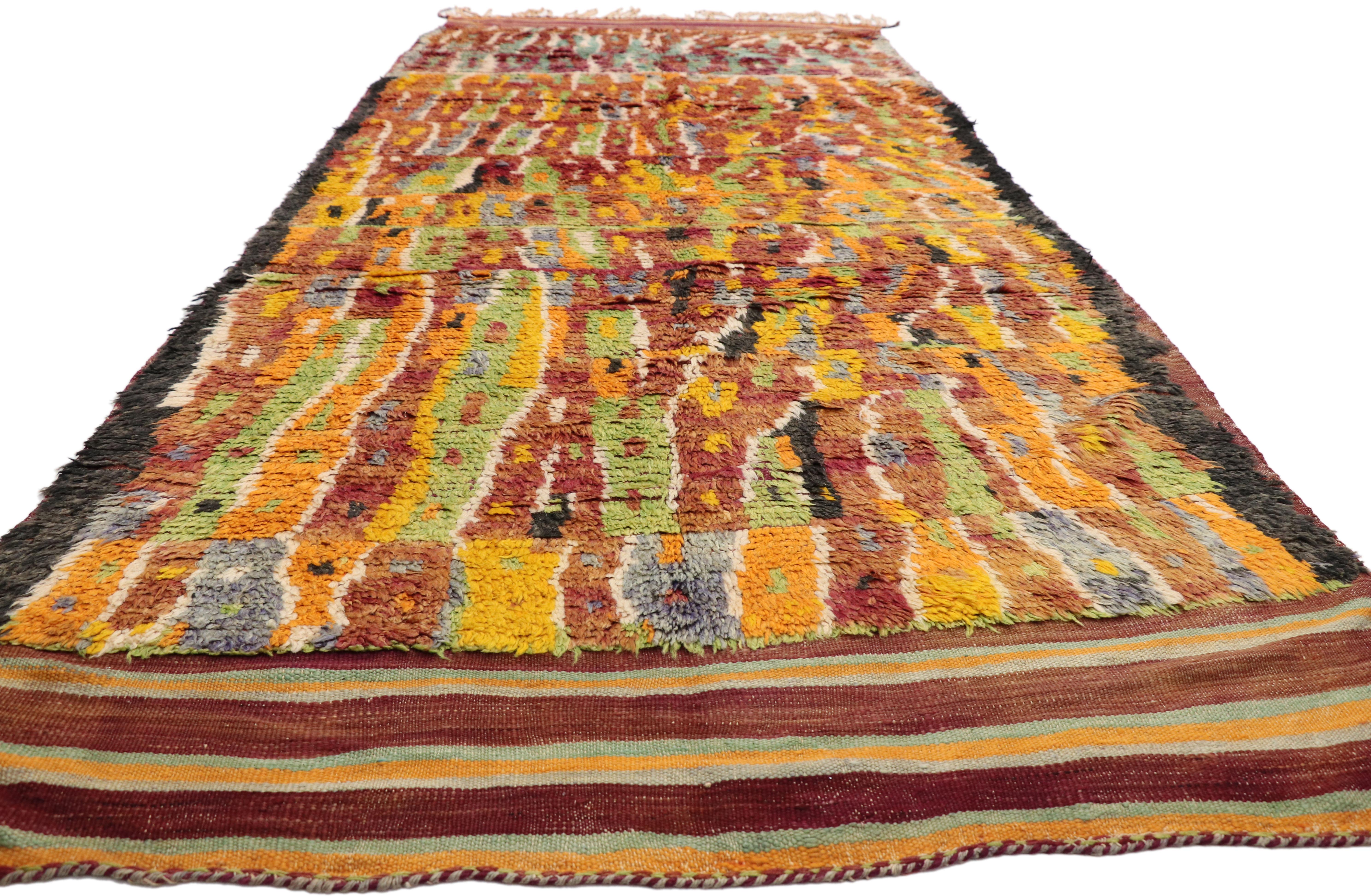 Hand-Knotted Vintage Berber Ait Bou Ichaouen Moroccan Rug with Abstract Expressionist Style For Sale