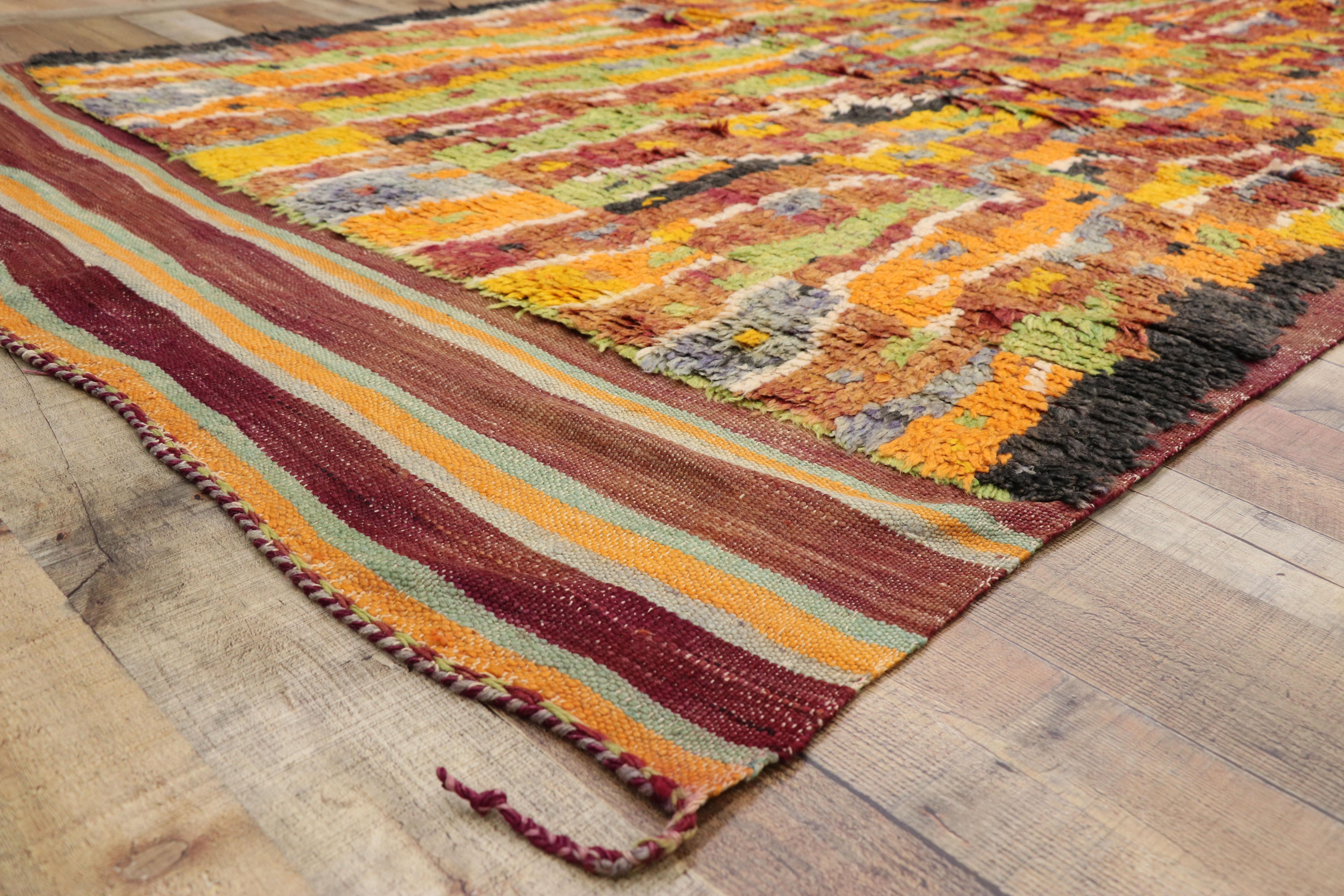 Wool Vintage Berber Ait Bou Ichaouen Moroccan Rug with Abstract Expressionist Style For Sale
