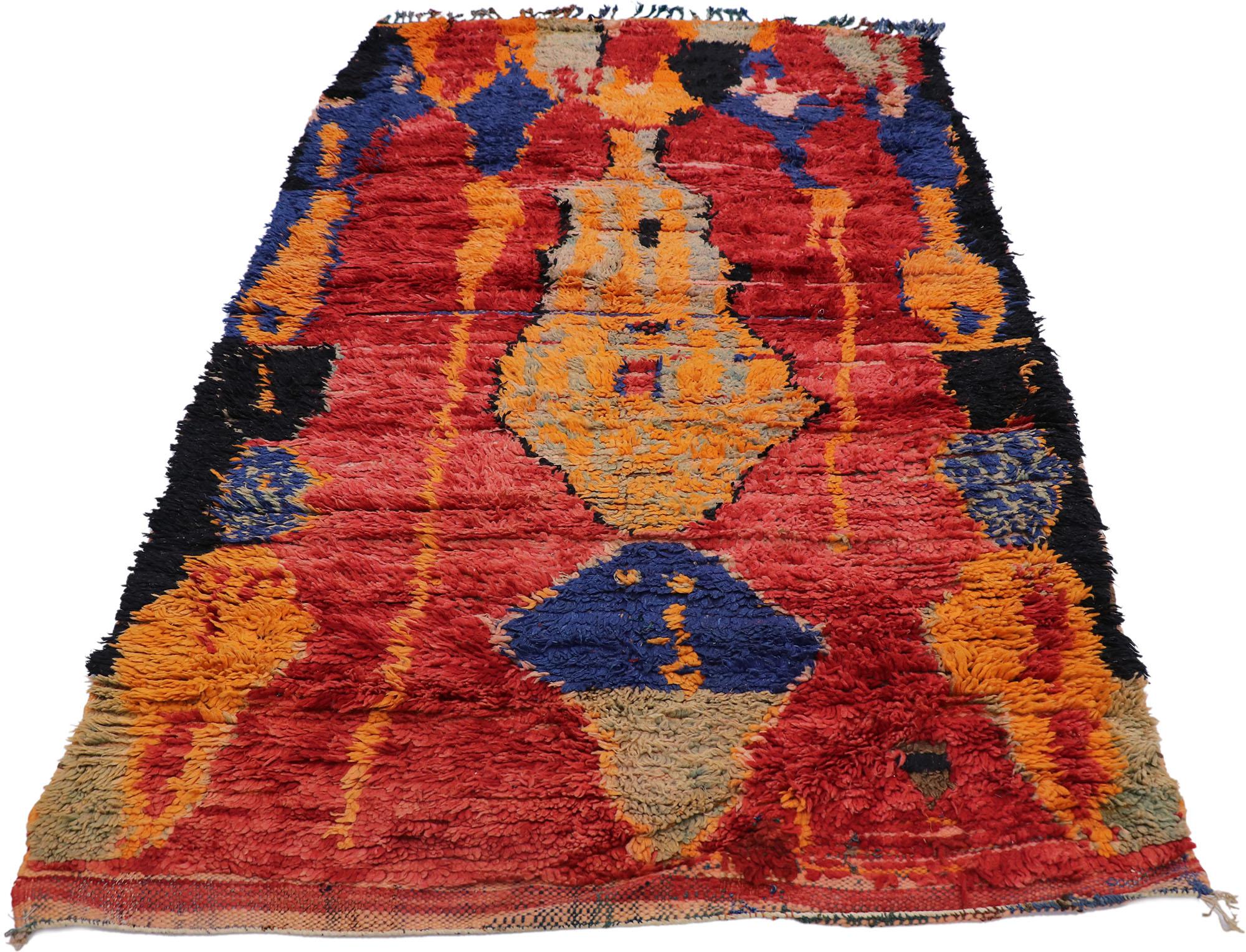 Bohemian Vintage Berber Ait Bou Ichaouen Moroccan Rug with Tribal Style For Sale