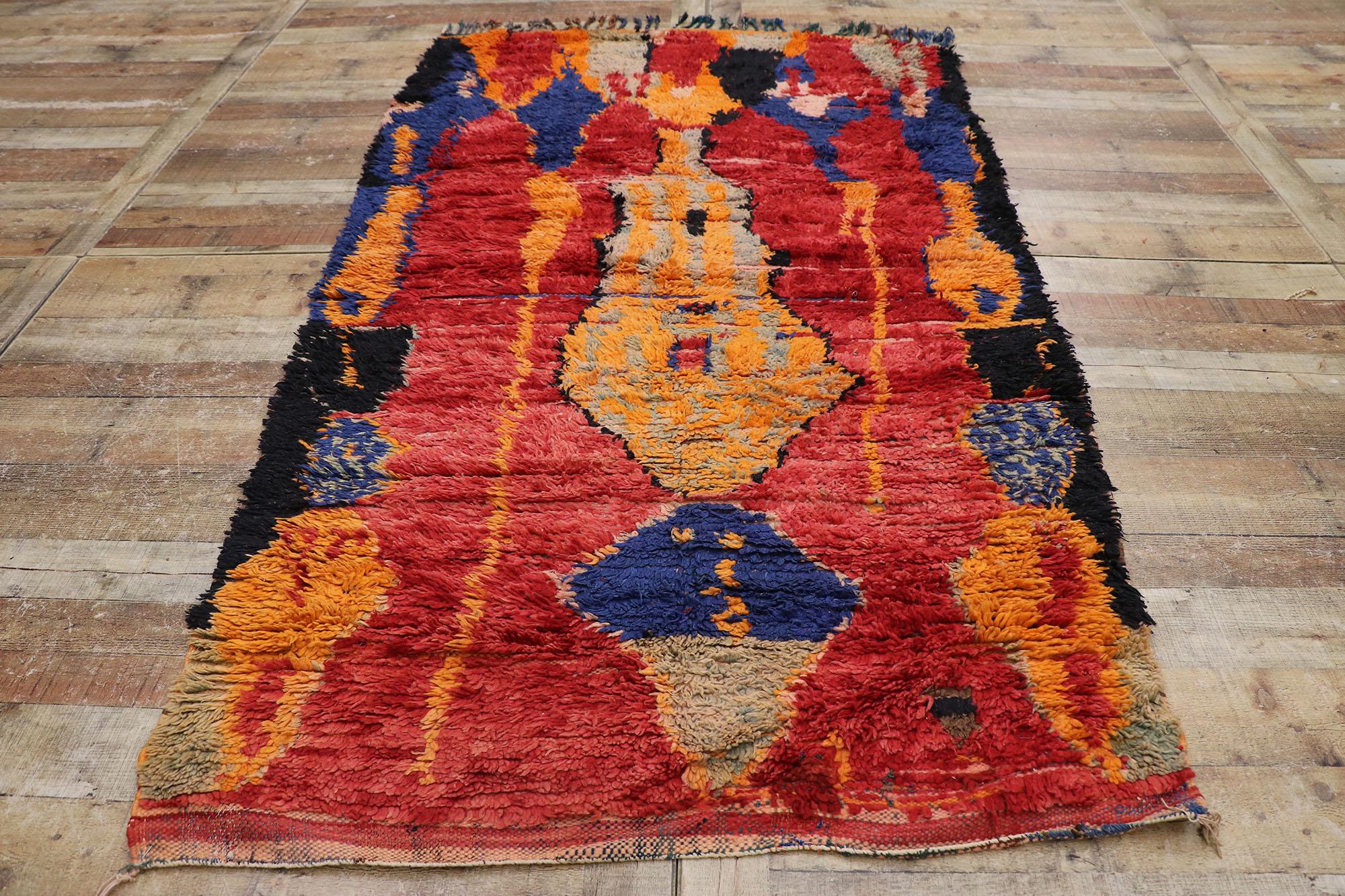 Wool Vintage Berber Ait Bou Ichaouen Moroccan Rug with Tribal Style For Sale
