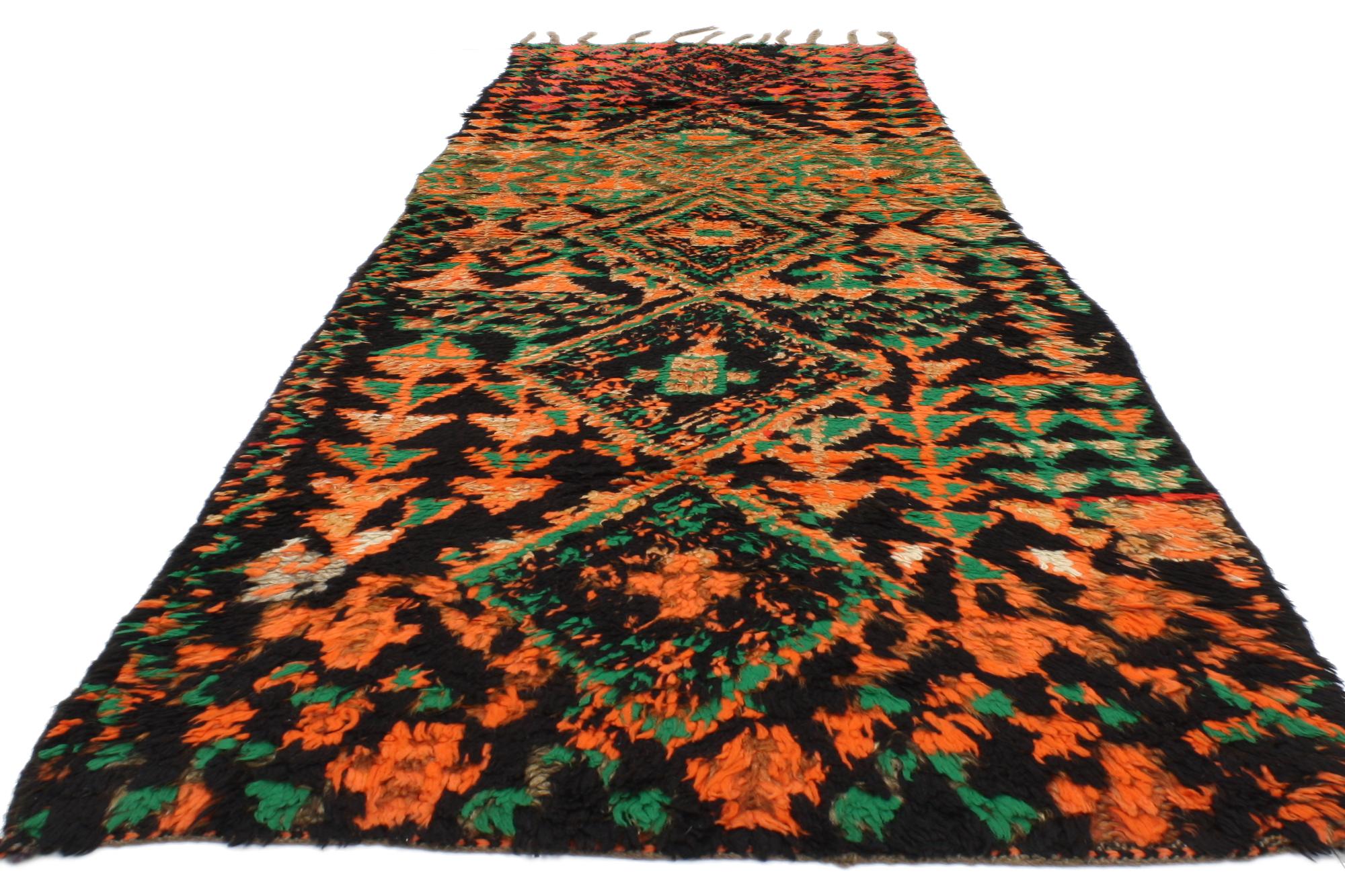 Vintage Berber Aït Bou Ichaouen Talsint Moroccan Runner with Tribal Style For Sale 5