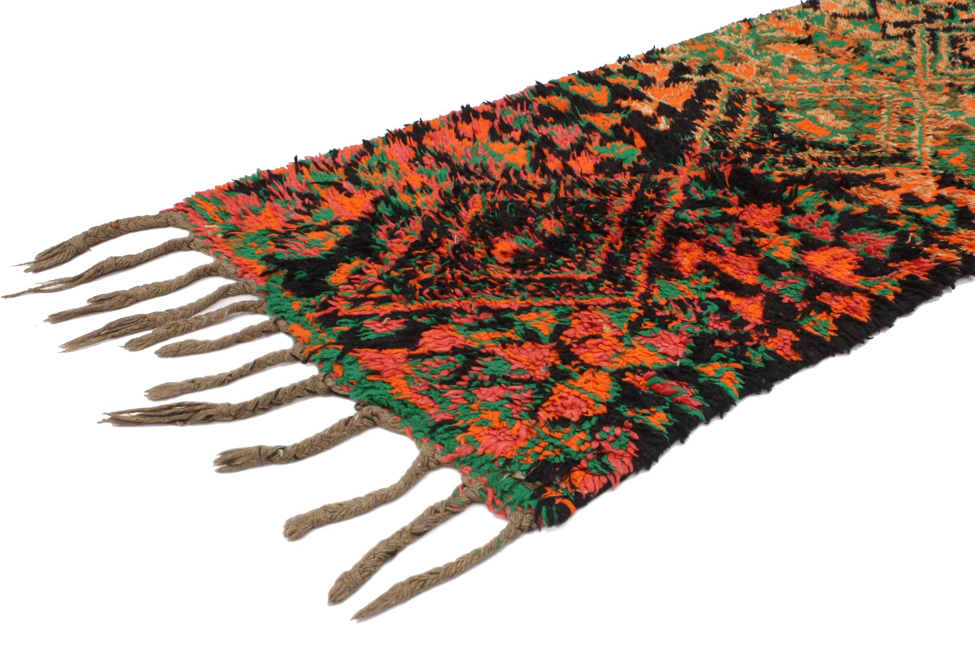 Wool Vintage Berber Aït Bou Ichaouen Talsint Moroccan Runner with Tribal Style For Sale