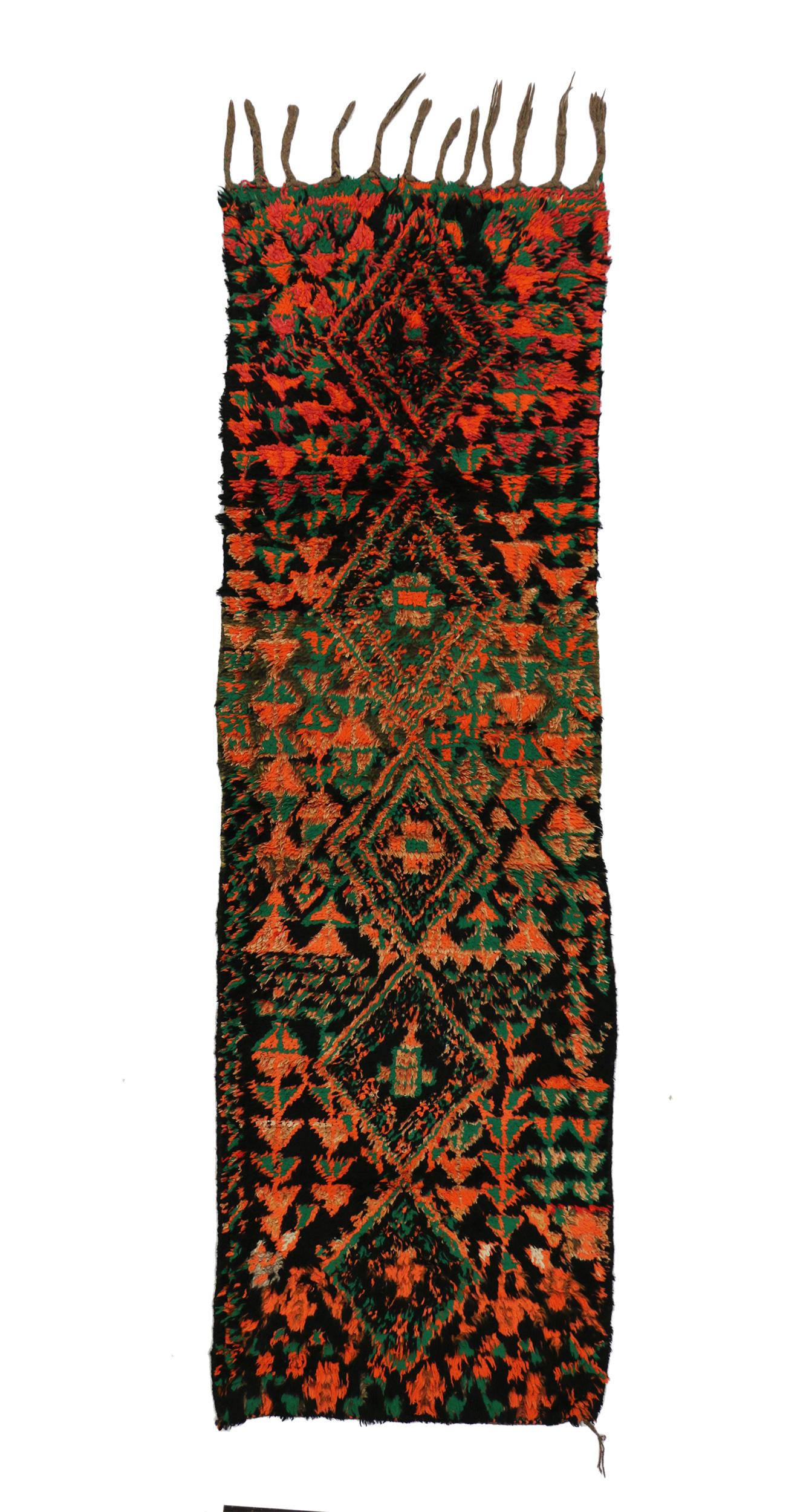 Vintage Berber Aït Bou Ichaouen Talsint Moroccan Runner with Tribal Style For Sale 3