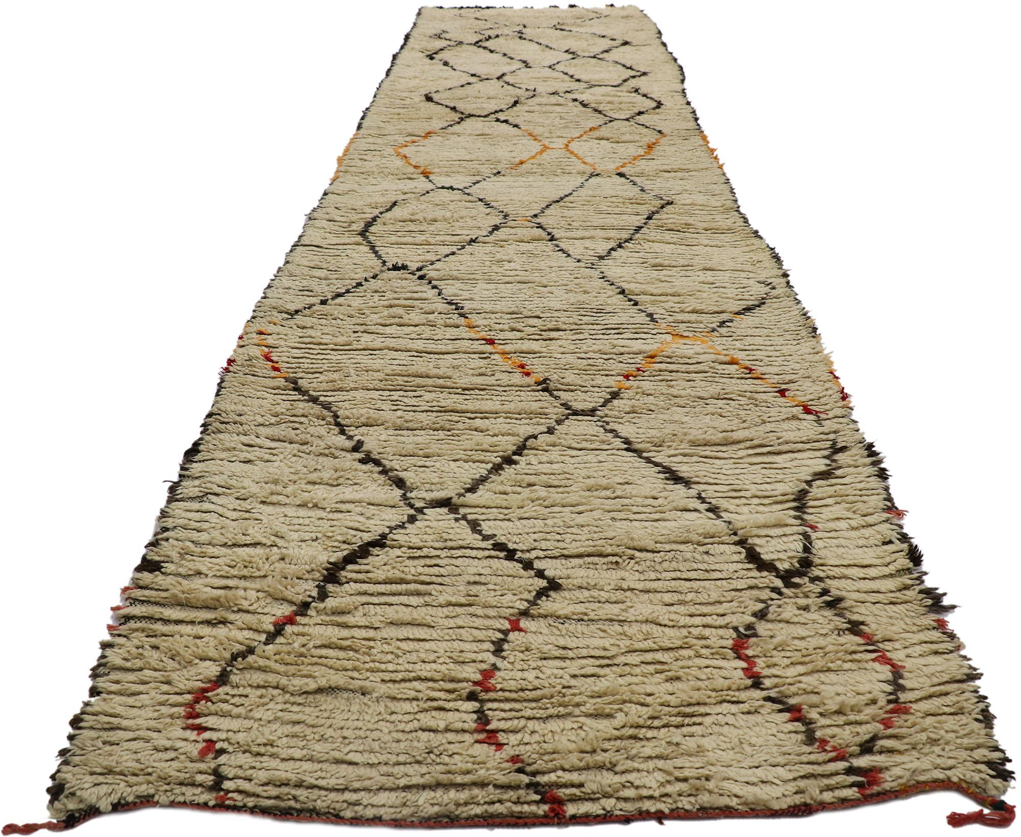 Mid-Century Modern Vintage Berber Azilal Moroccan Runner with Tribal Style
