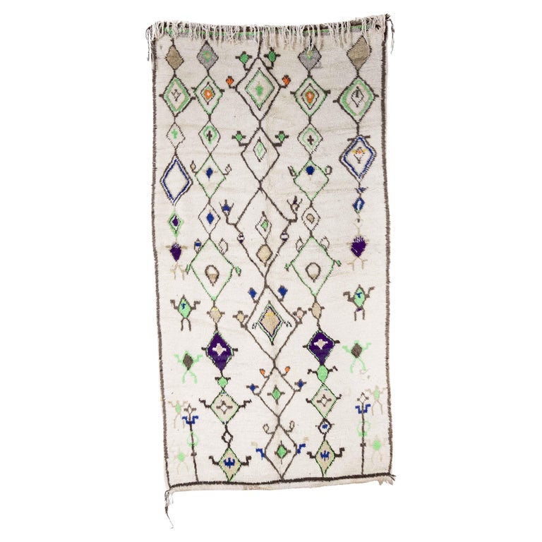 Vintage Berber Azilal Pure Wool Rug, Natural Wool Bold Geometric For ...