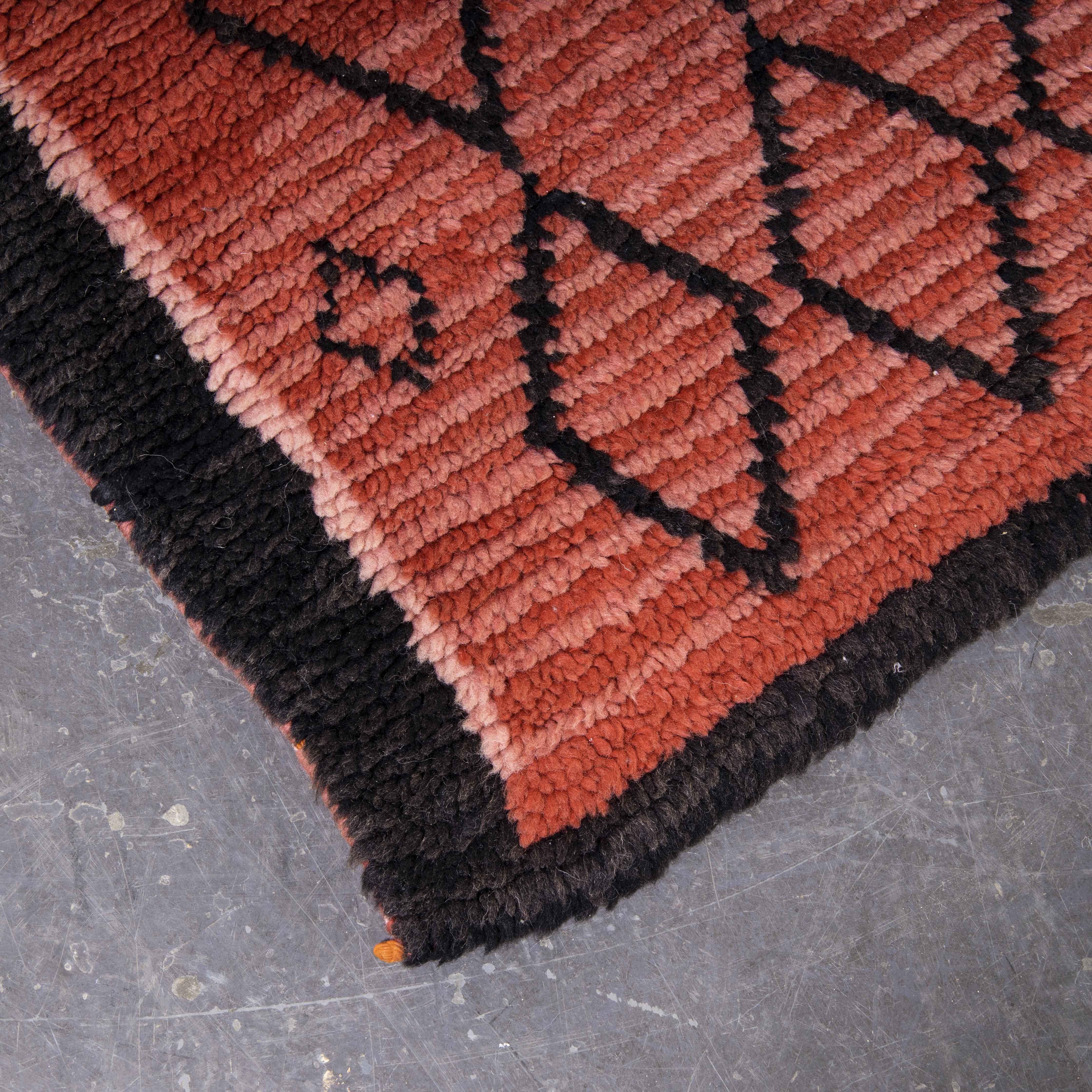 Vintage Berber Azilal Red Washed Diamond Pattern Graphic Rug For Sale 1