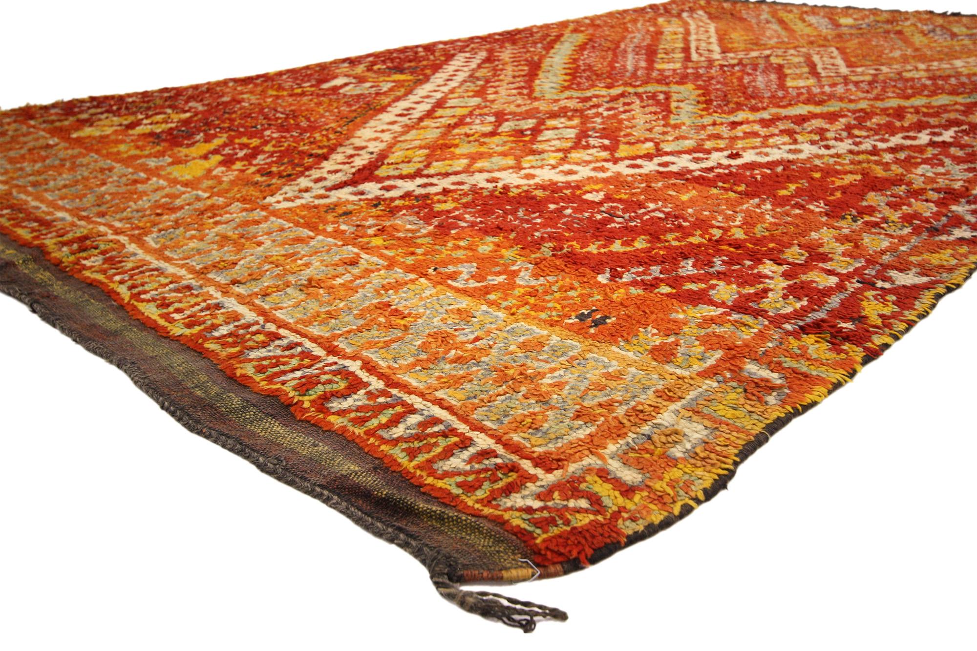 74729 Vintage Beni MGuild Moroccan Rug, 06'02 x 10'05. Nestled in the Middle Atlas Mountains of Morocco, Beni M'Guild rugs are emblematic of a cherished tradition deeply ingrained within Berber culture. Handcrafted by skilled Berber women using