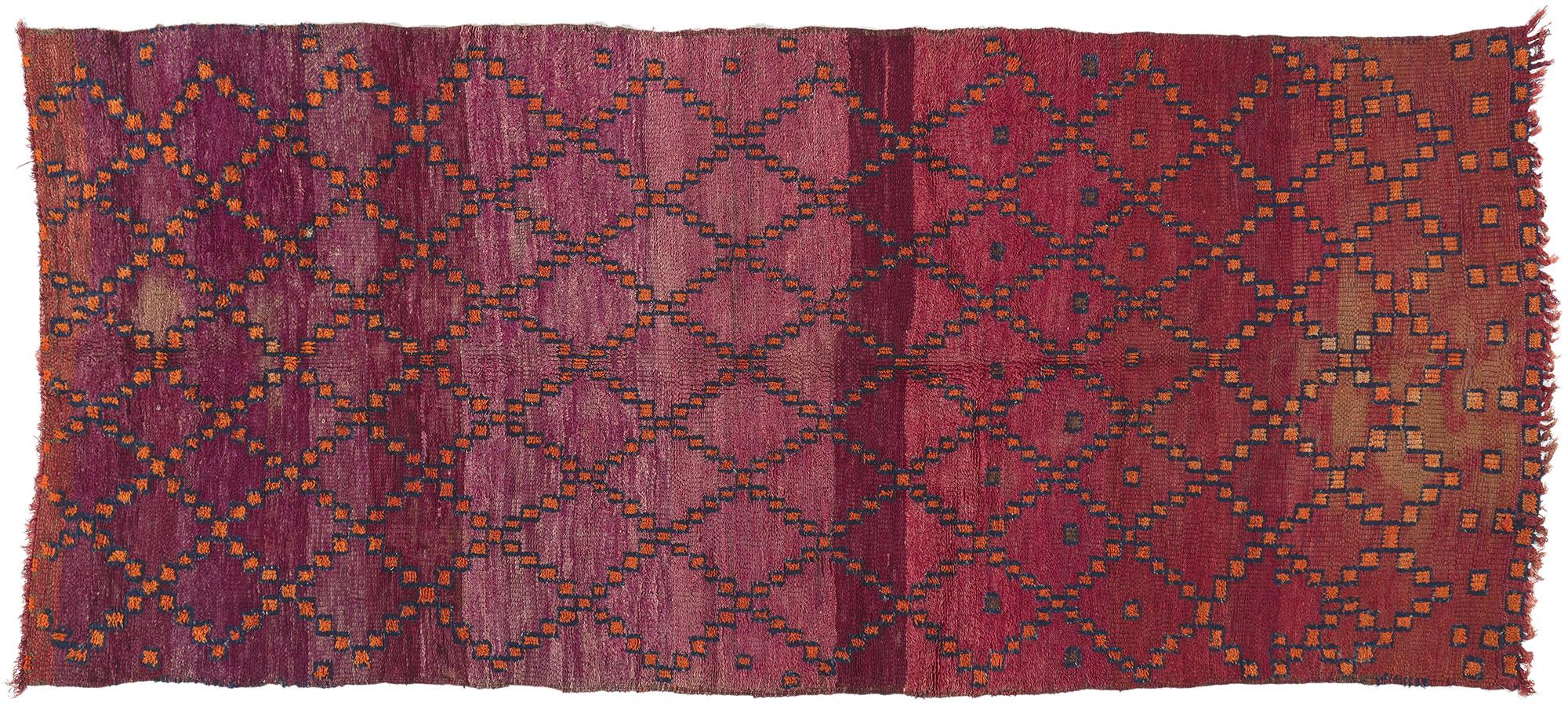 Vintage Purple Beni MGuild Moroccan Rug, Tribal Enchantment Meets Boho Chic For Sale 3