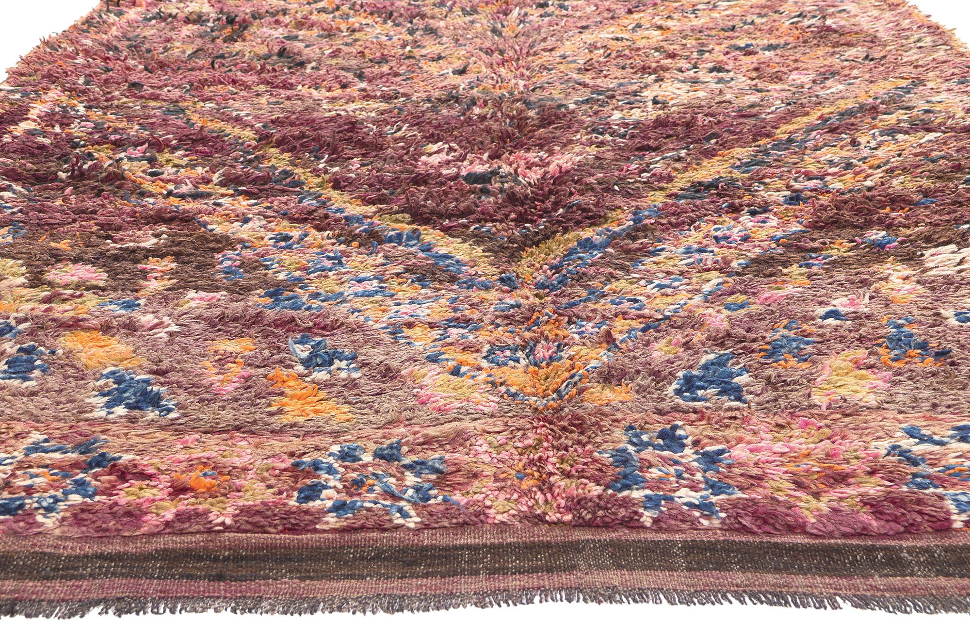 Hand-Knotted Vintage Purple Beni MGuild Moroccan Rug, Boho Chic Meets Midcentury Modern For Sale