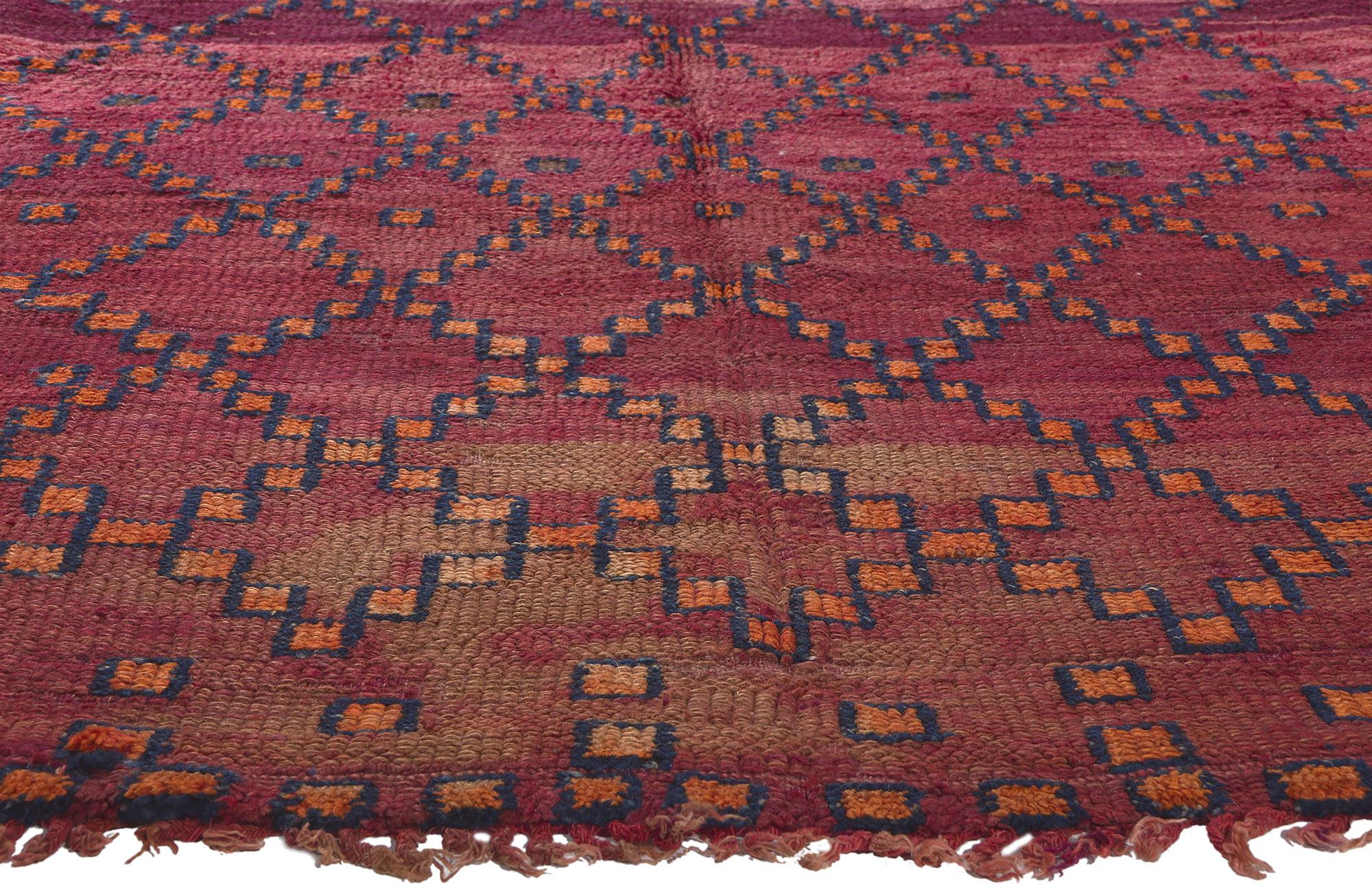 Hand-Knotted Vintage Purple Beni MGuild Moroccan Rug, Tribal Enchantment Meets Boho Chic For Sale