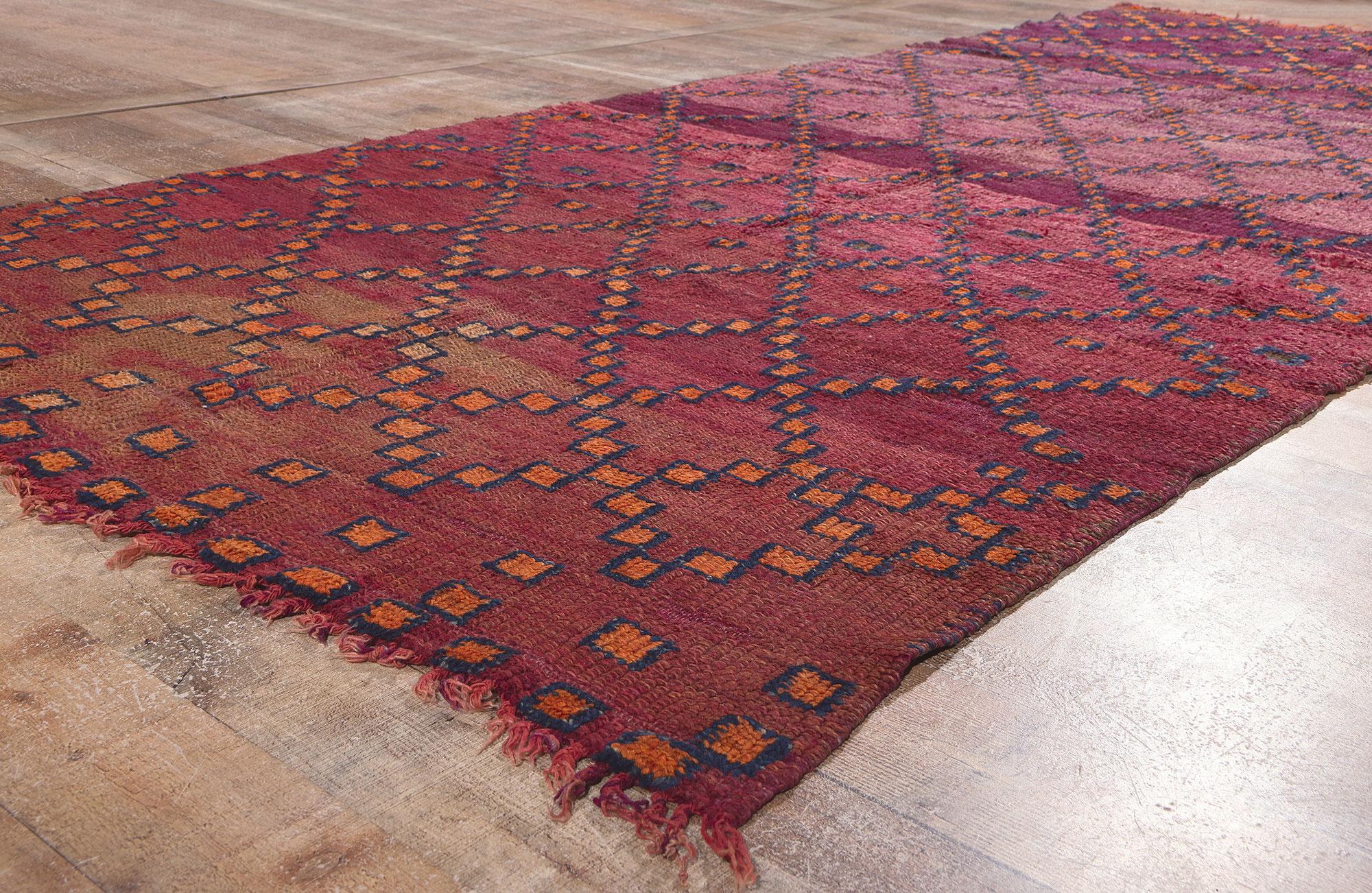 Wool Vintage Purple Beni MGuild Moroccan Rug, Tribal Enchantment Meets Boho Chic For Sale