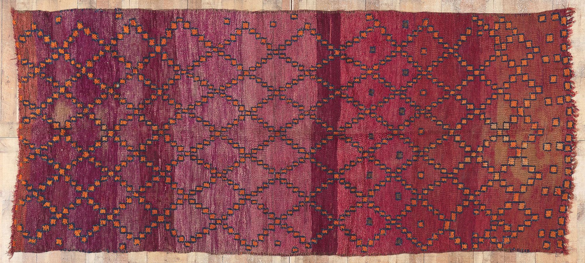 Vintage Purple Beni MGuild Moroccan Rug, Tribal Enchantment Meets Boho Chic For Sale 2