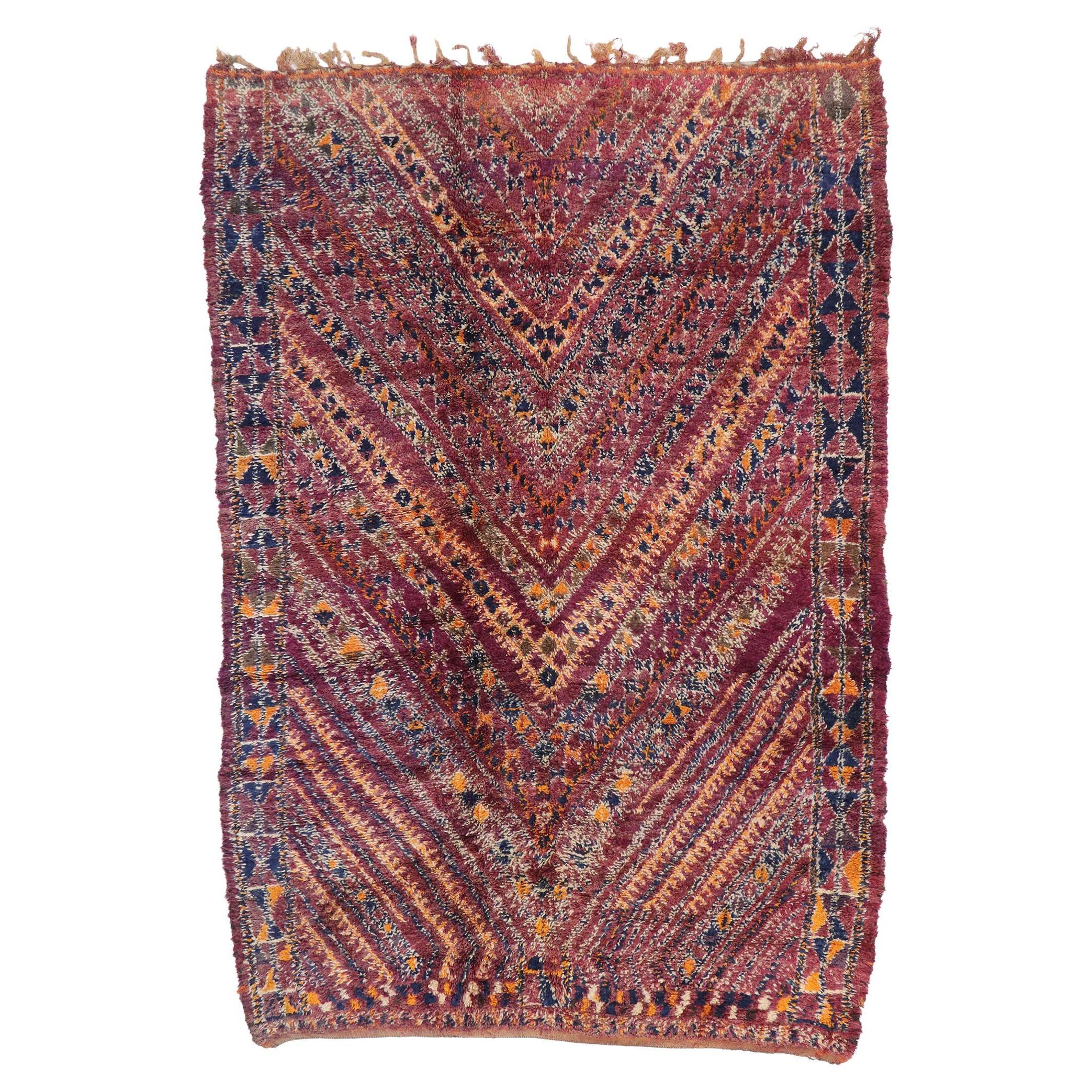 Vintage Berber Beni M'Guild Moroccan Rug with Bohemian Style For Sale