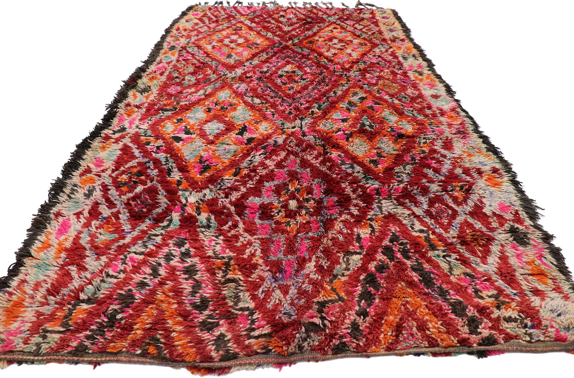 Hand-Knotted Vintage Berber Beni M'Guild Moroccan Rug with Boho Chic Tribal Style For Sale