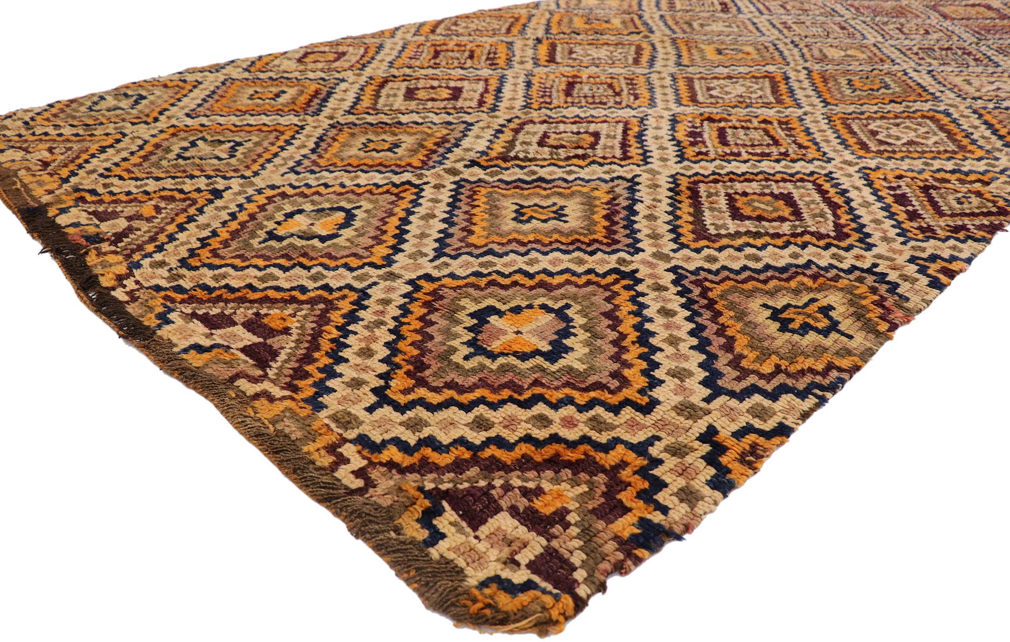 21318 Vintage Berber Beni M'Guild Moroccan rug with Mid-Century Modern Style 05'11 x 11'03. Showcasing a bold expressive design, incredible detail and texture, this hand knotted wool vintage Berber Beni M'Guild Moroccan rug is a captivating vision