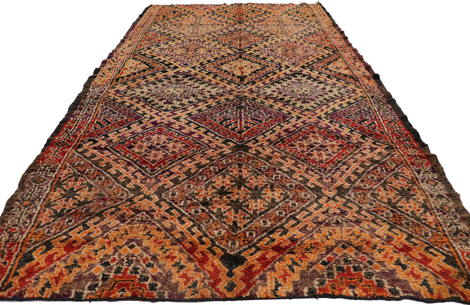 Tribal Vintage Berber Beni M'Guild Moroccan Rug with Mid-Century Modern Style For Sale