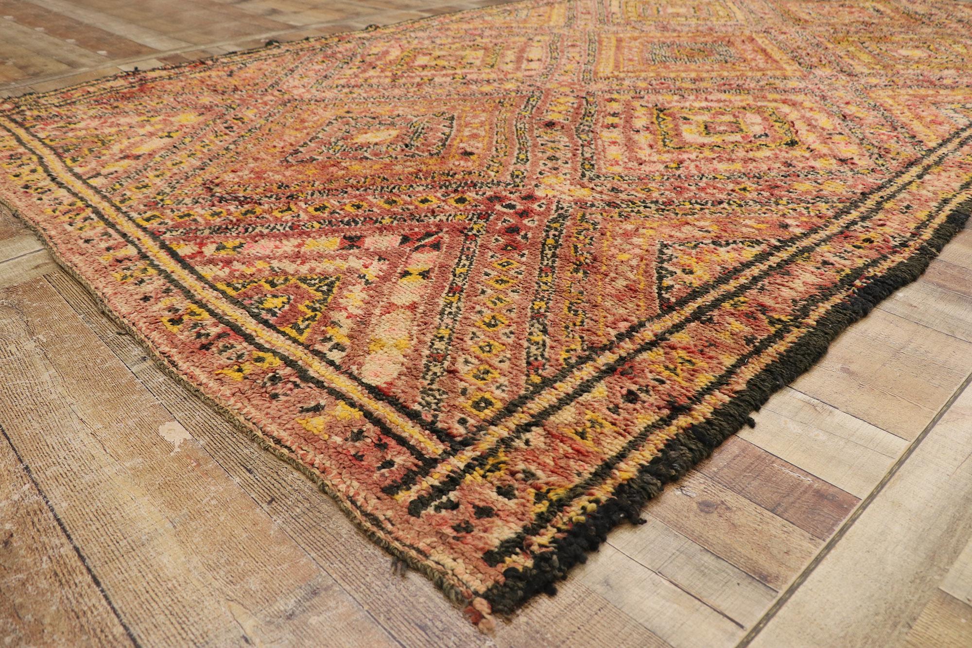 Wool Vintage Berber Beni M'Guild Moroccan Rug with Mid-Century Modern Style For Sale