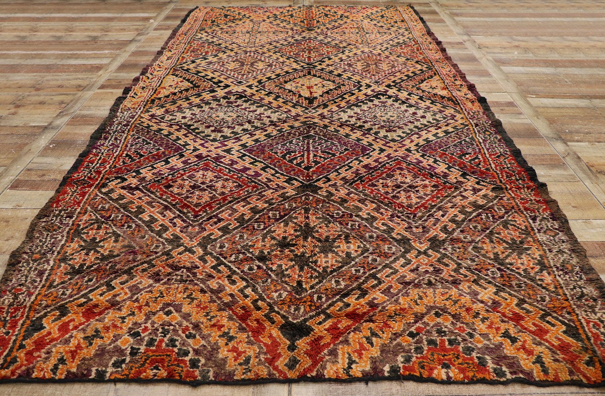 Wool Vintage Berber Beni M'Guild Moroccan Rug with Mid-Century Modern Style For Sale
