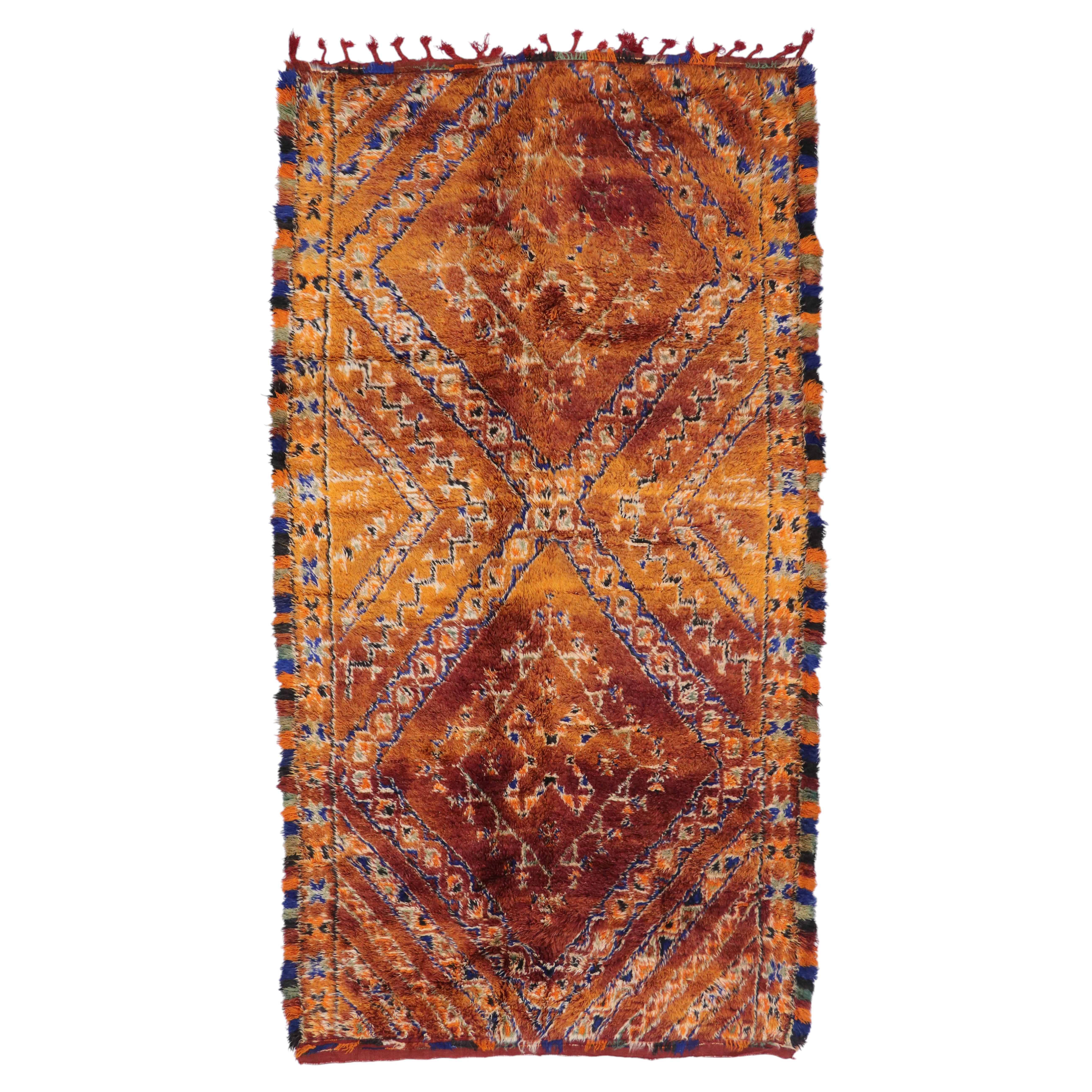 Vintage Berber Beni M'Guild Moroccan Rug with Mid-Century Modern Style
