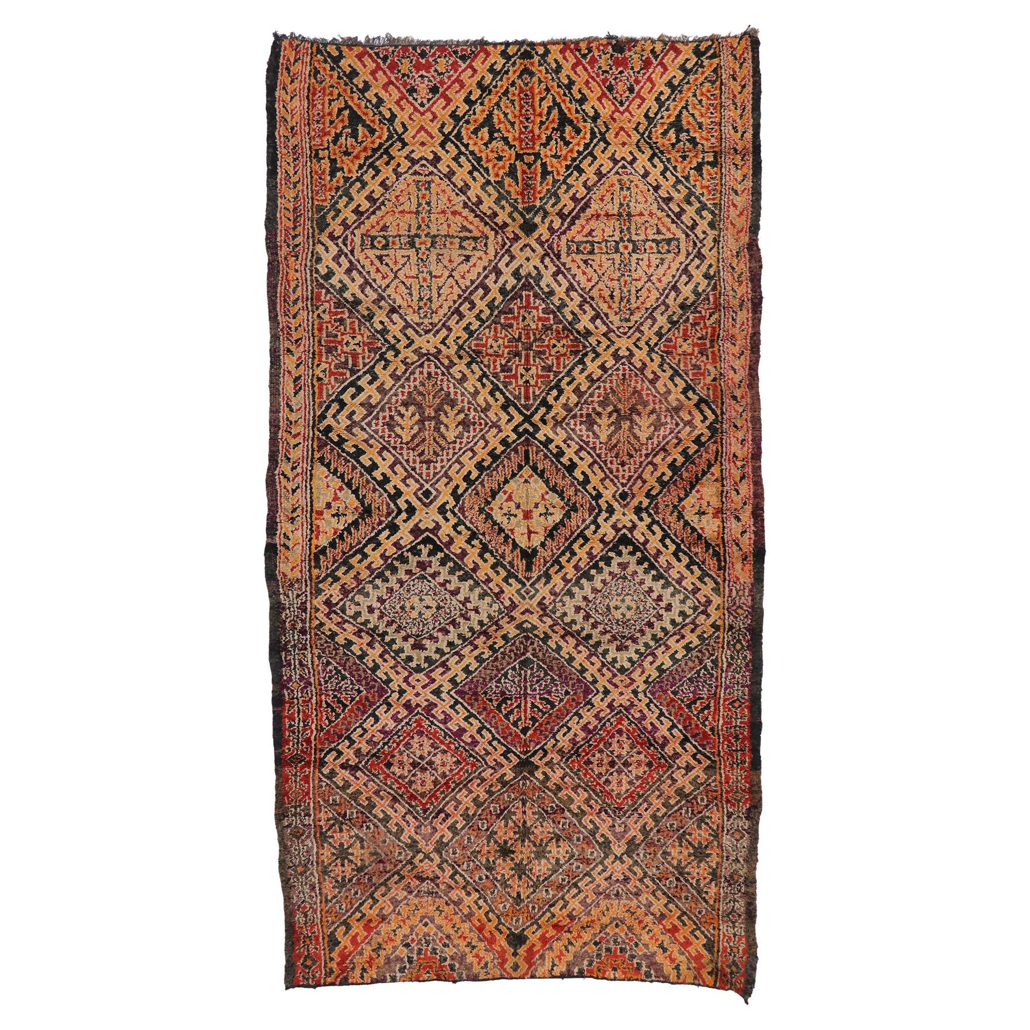 Vintage Berber Beni M'Guild Moroccan Rug with Mid-Century Modern Style For Sale