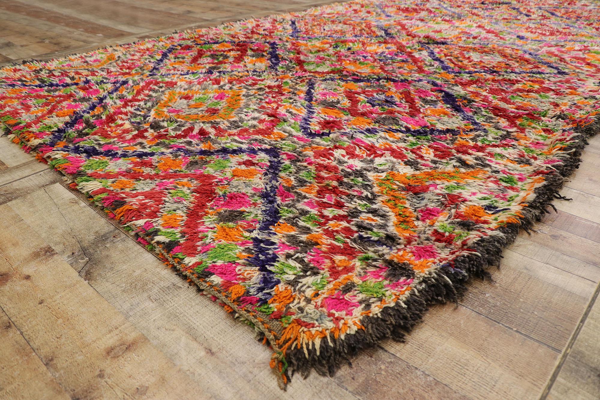 Wool Vintage Berber Beni M'Guild Moroccan Rug with Mid-Century Modern Tribal Style For Sale