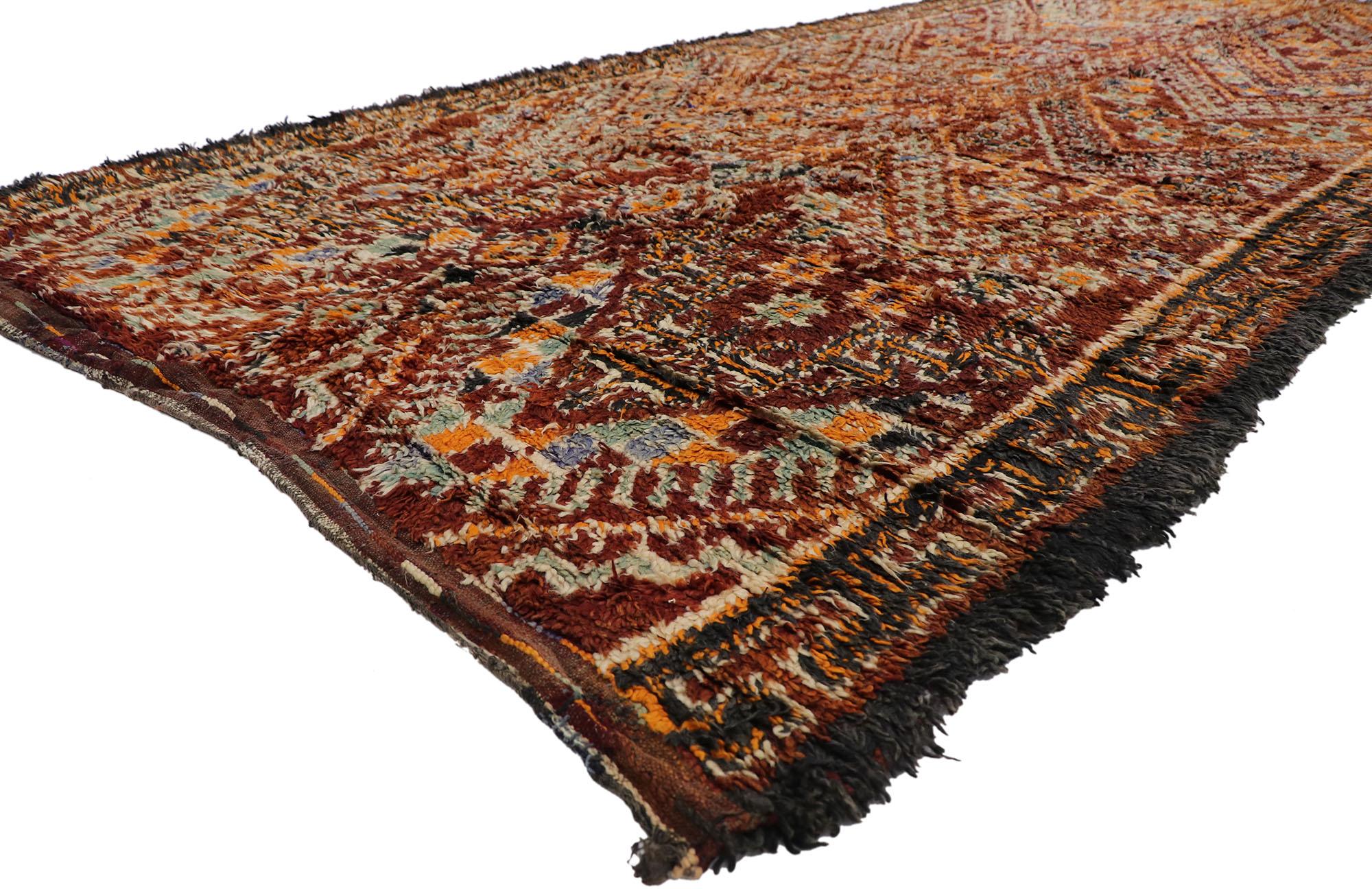 21213 Vintage Berber Beni M'Guild Moroccan rug with Tribal Style 06'05 x 14'00. Showcasing a bold expressive design, incredible detail and texture, this hand knotted wool vintage Berber Beni M'Guild Moroccan rug is a captivating vision of woven