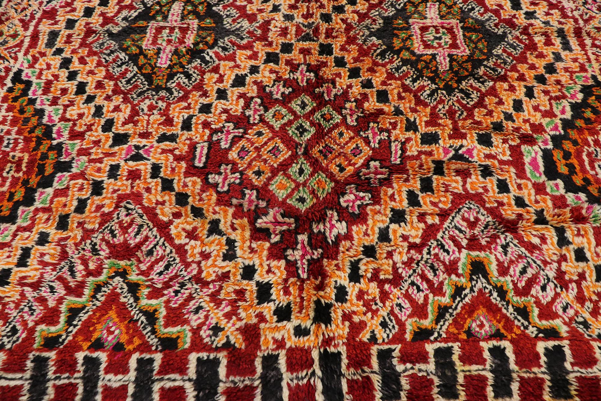 Vintage Berber Beni M'Guild Moroccan Rug with Tribal Style In Good Condition For Sale In Dallas, TX